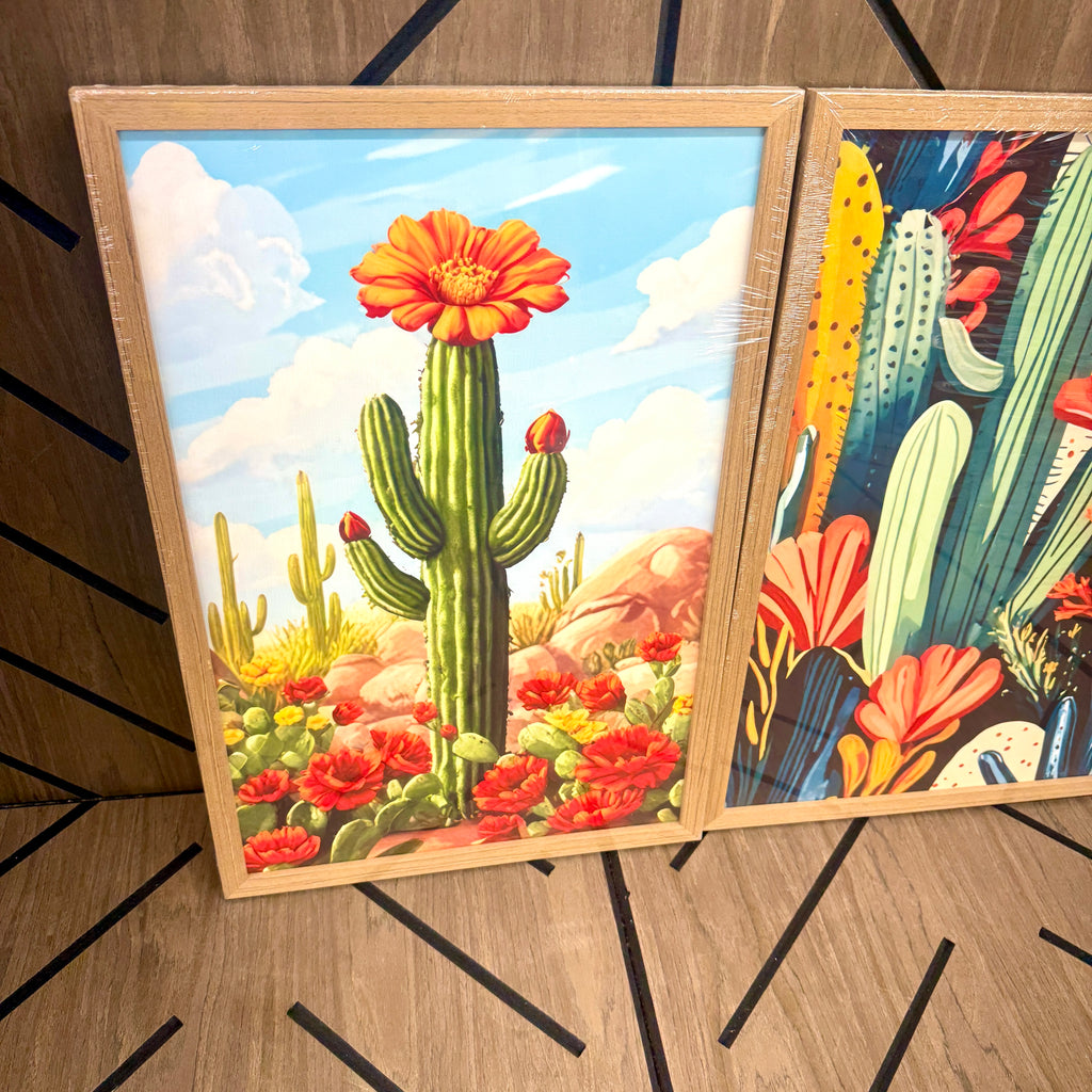 Boho Cactus Wall Art Set of 3 Framed Canvas Prints