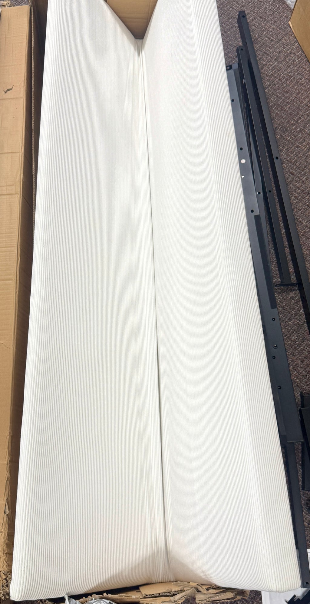 Queen Corduroy Platform Bed Frame with Tall Wingback Headboard - Cream