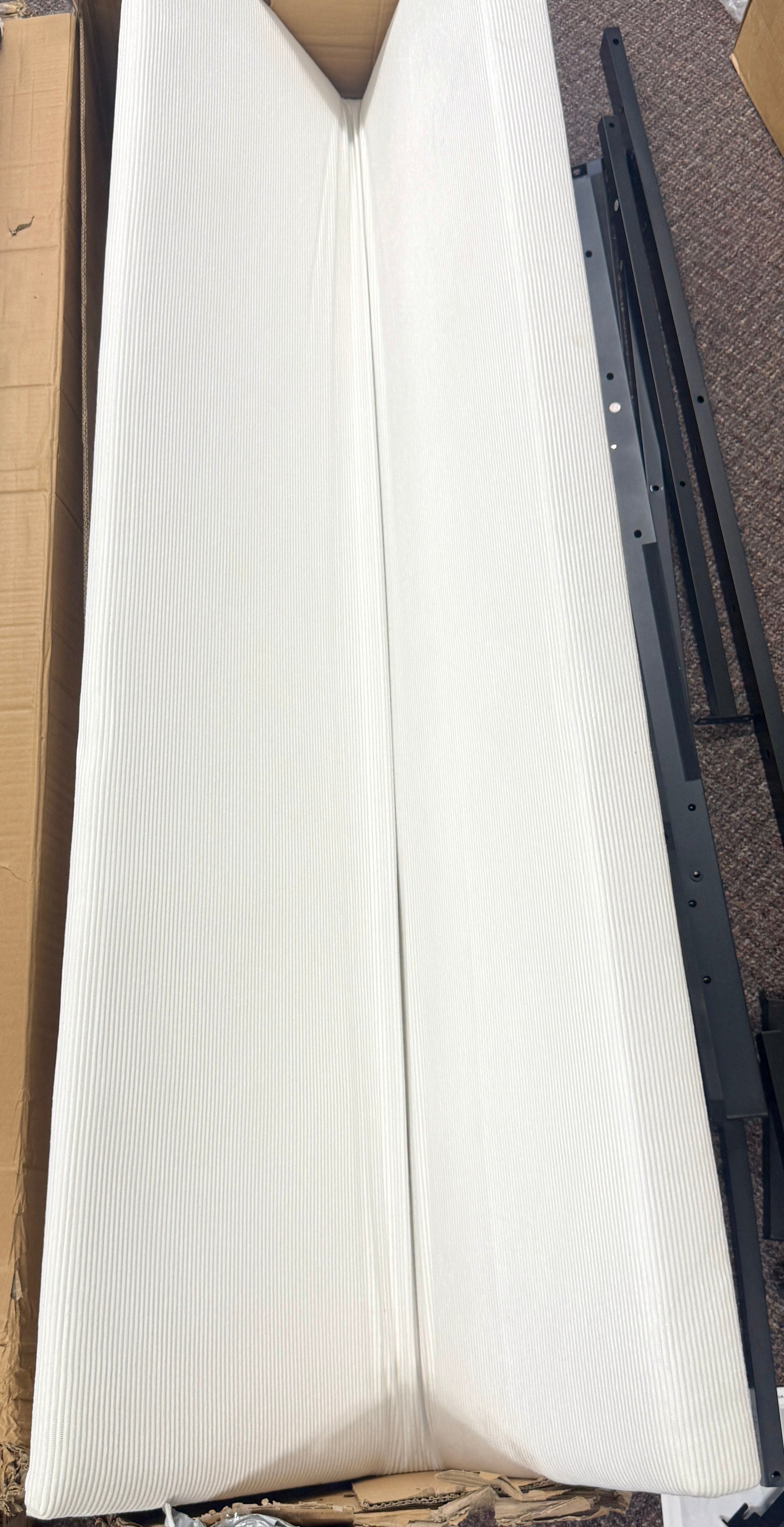Queen Corduroy Platform Bed Frame with Tall Wingback Headboard - Cream