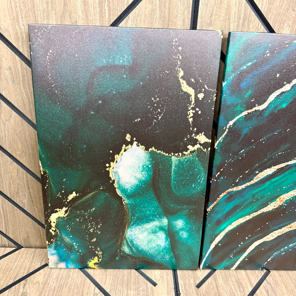 3-Piece Emerald Green & Gold Abstract Canvas Wall Art Set
