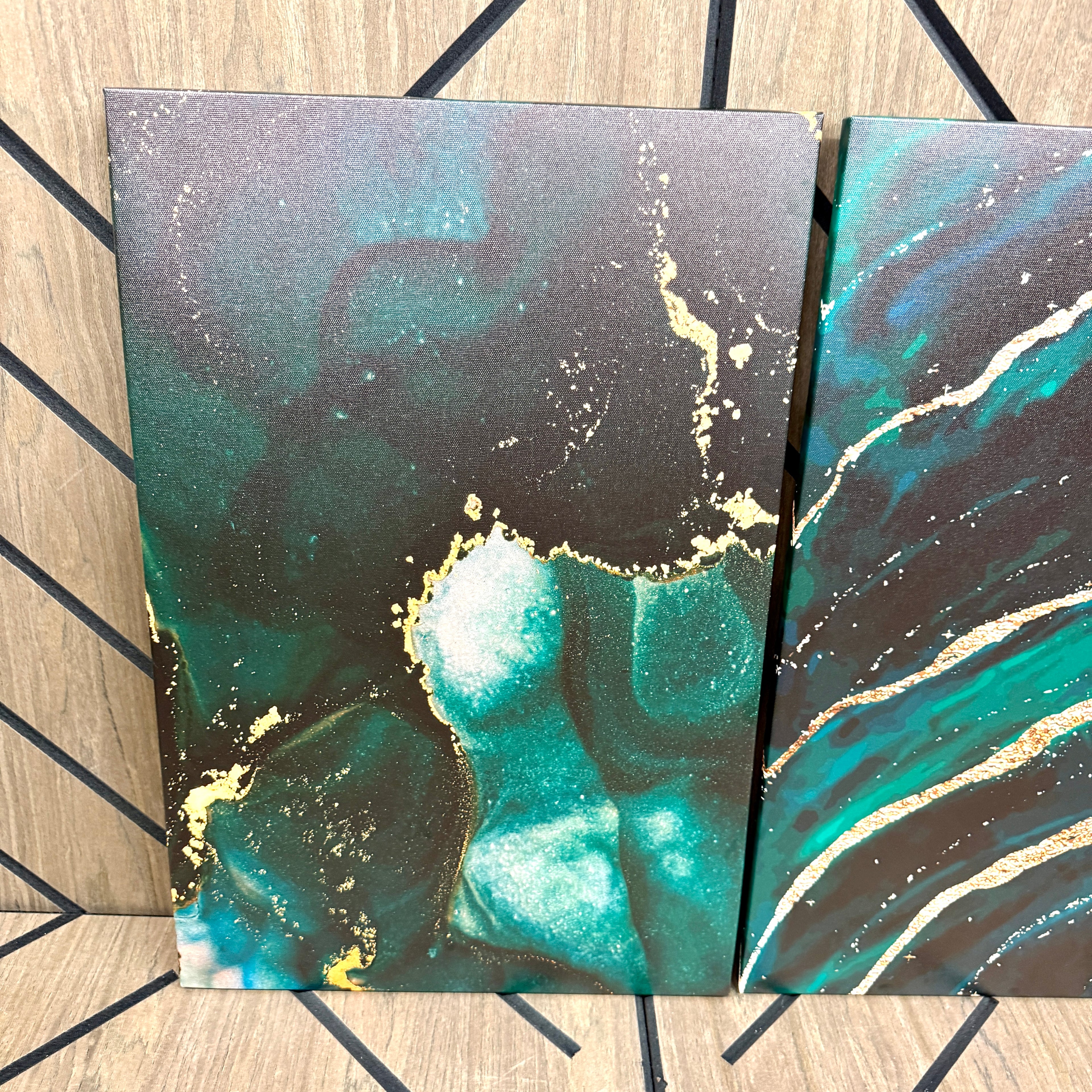 3-Piece Emerald Green & Gold Abstract Canvas Wall Art Set