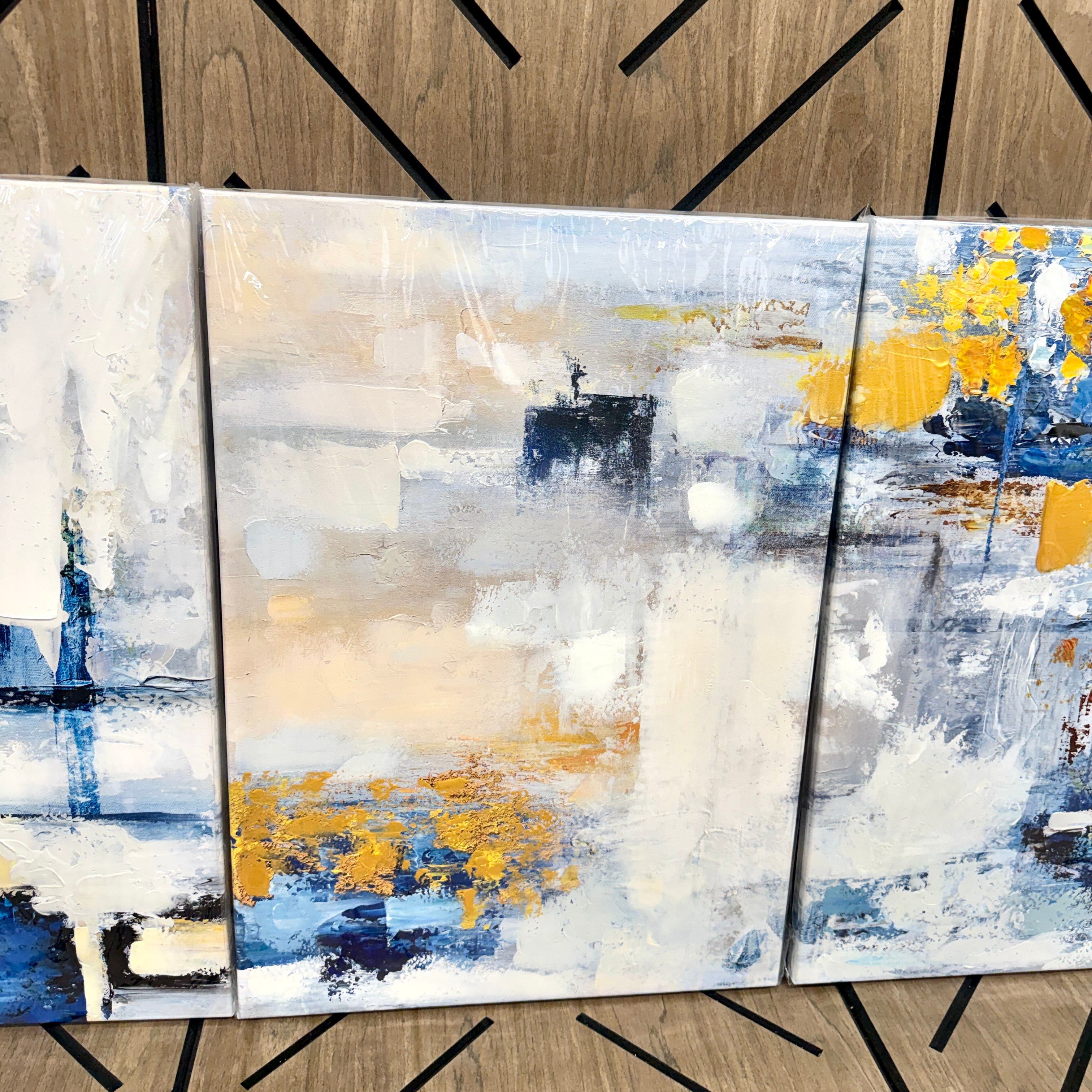 GIFTWART 3-Piece Blue & Gold Abstract Canvas Wall Art | 71x36