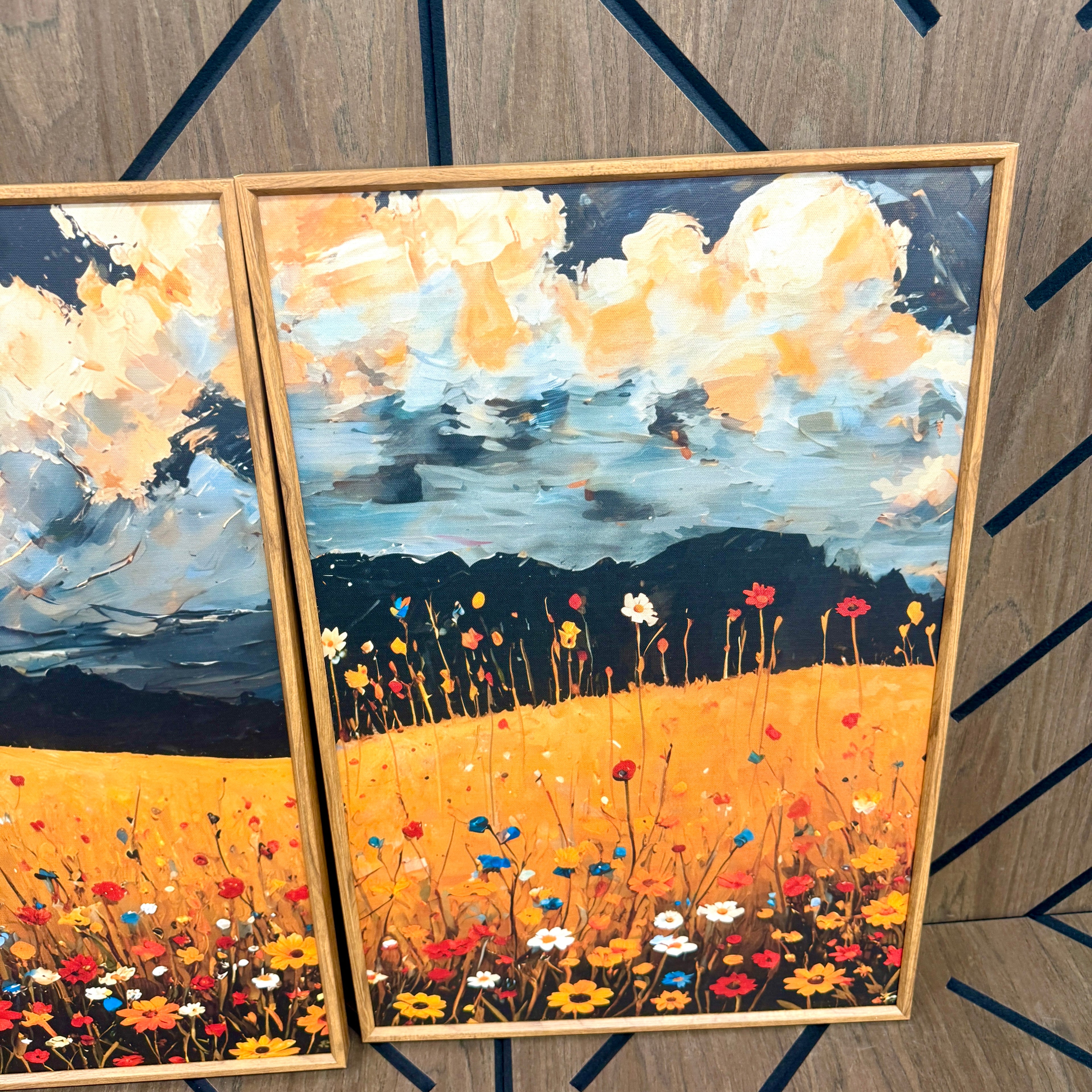 Large 16x24 Framed Wildflower Canvas Wall Art Set of 3