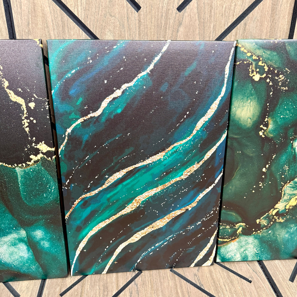 3-Piece Emerald Green & Gold Abstract Canvas Wall Art Set