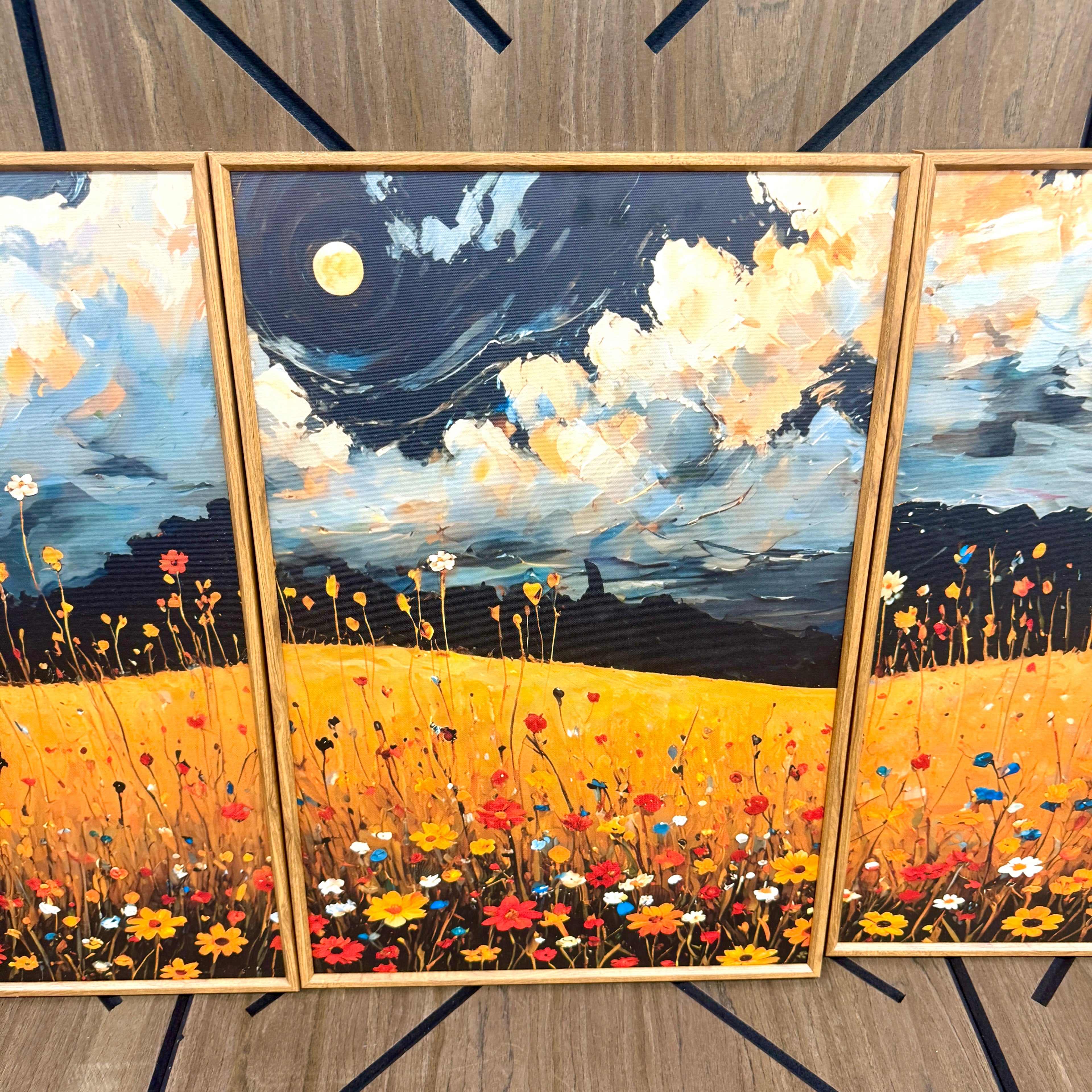 Large 16x24 Framed Wildflower Canvas Wall Art Set of 3