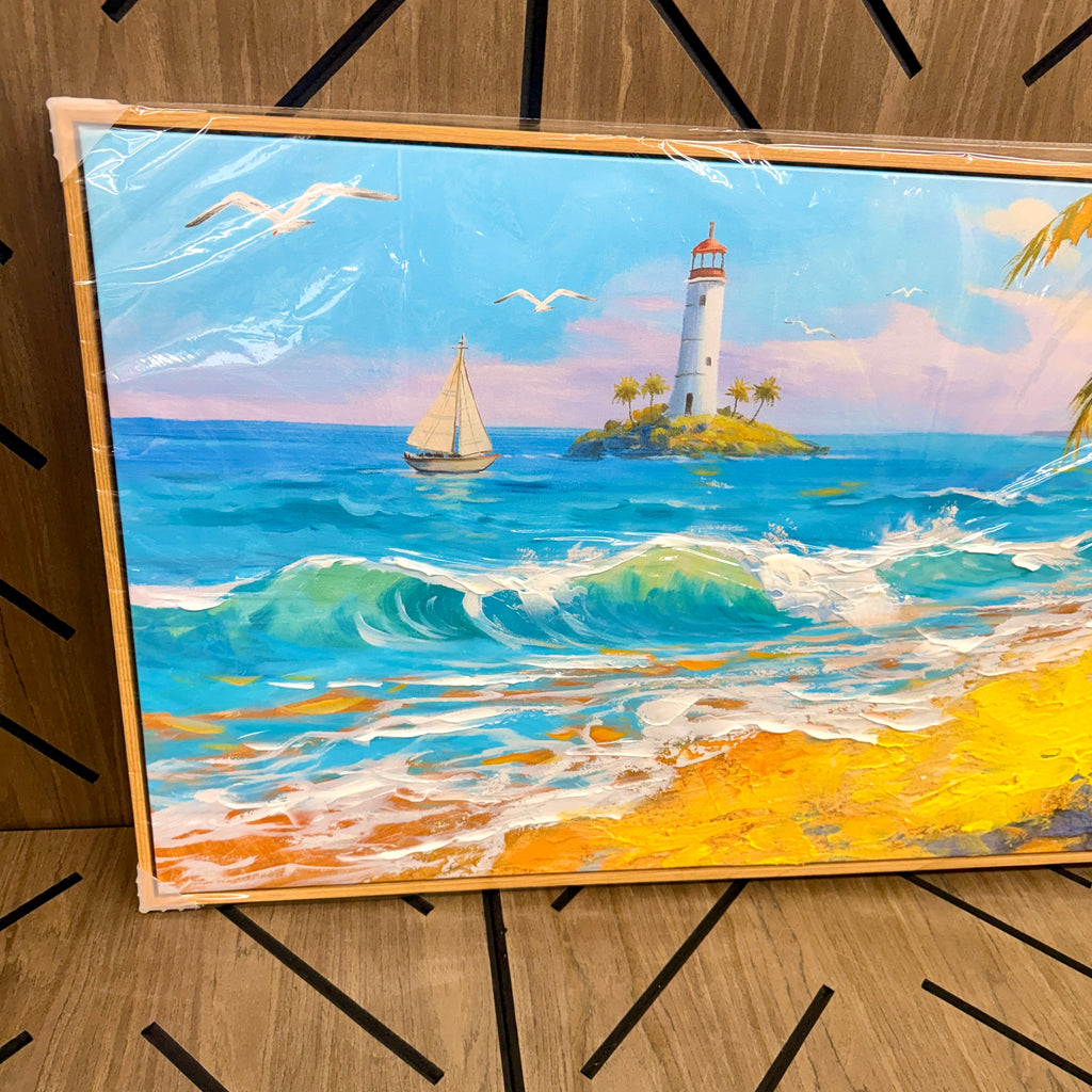 Large Coastal Beach Lighthouse Canvas Wall Art 48x24