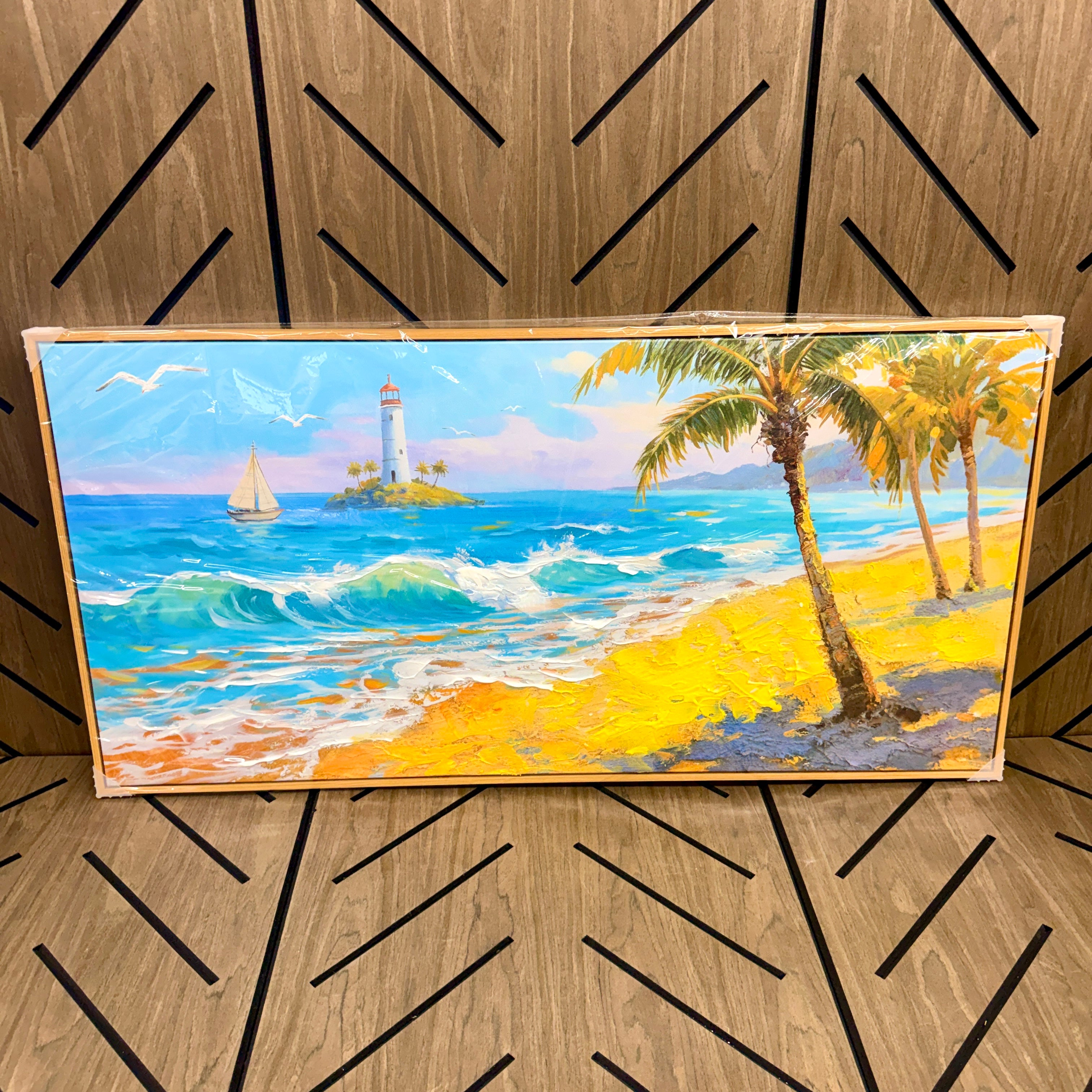 Large Coastal Beach Lighthouse Canvas Wall Art 48x24