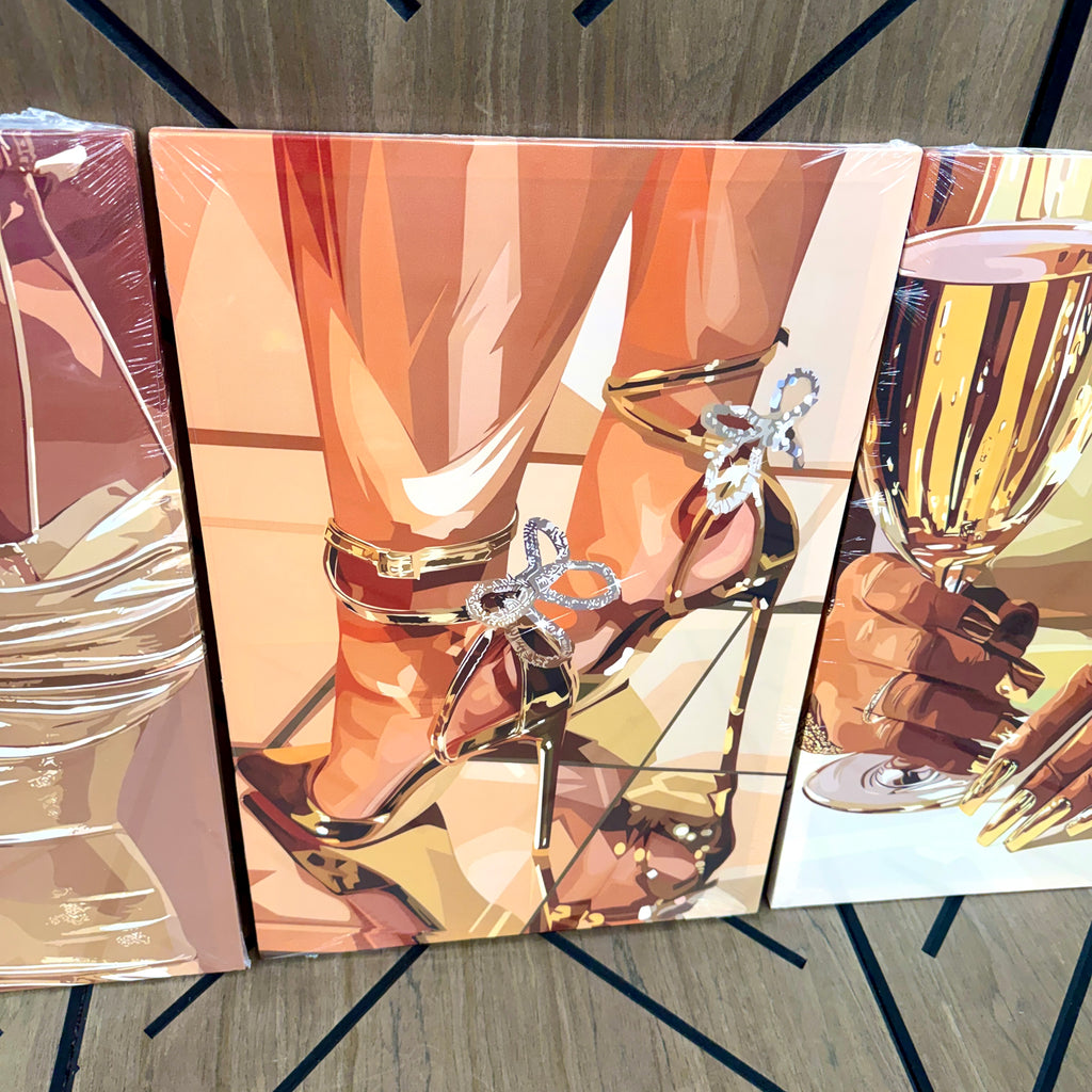 3-Piece Black Woman Canvas Wall Art Set – 16x24 Large Framed Glam Decor