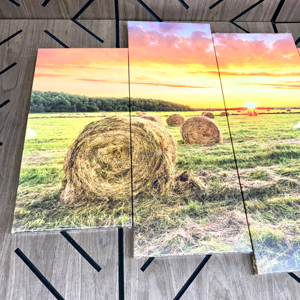 4-Piece Farmhouse Canvas Wall Art Set | Sunset Country Landscape