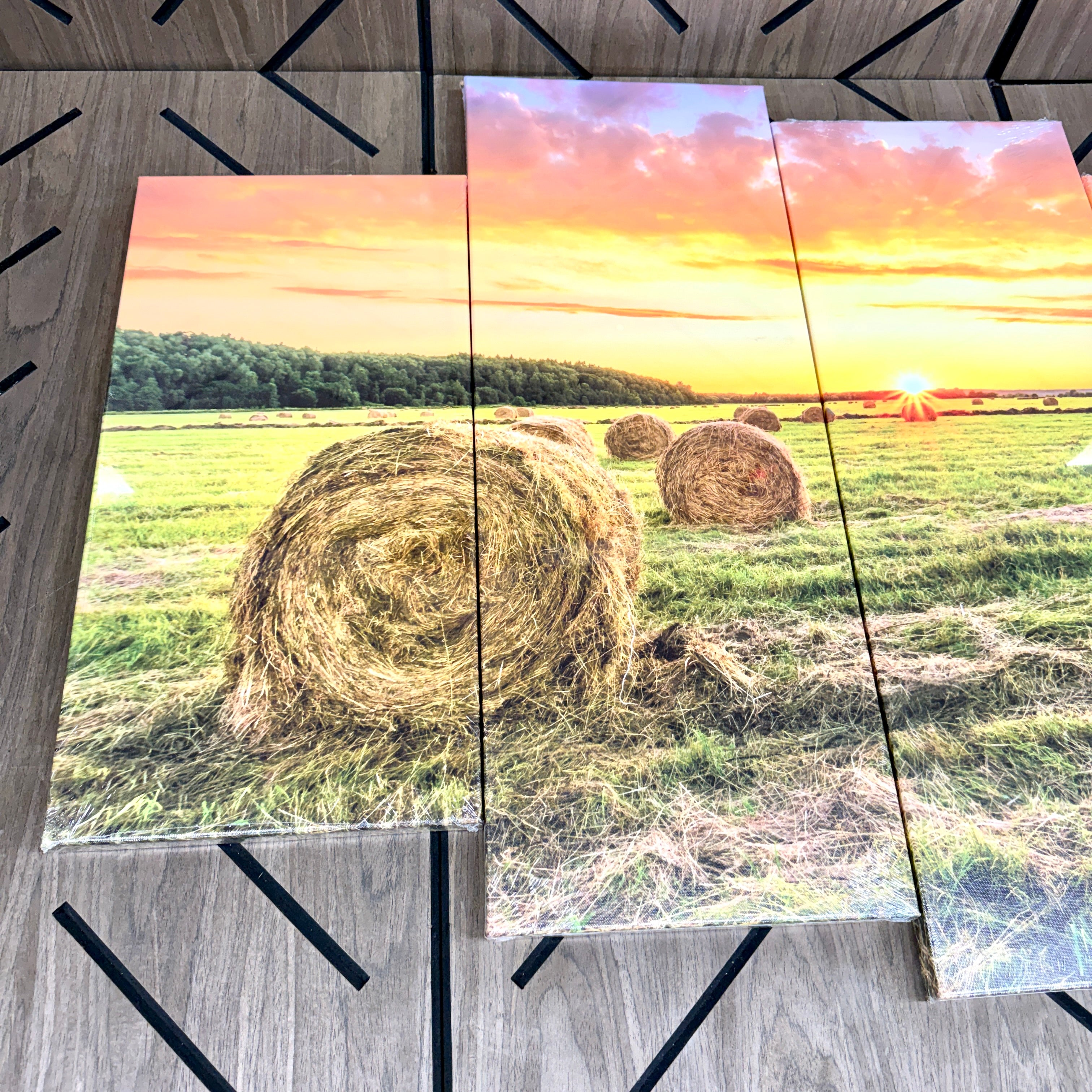4-Piece Farmhouse Canvas Wall Art Set | Sunset Country Landscape