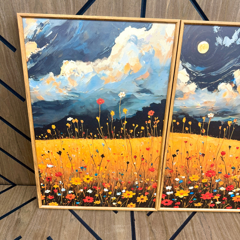 Large 16x24 Framed Wildflower Canvas Wall Art Set of 3