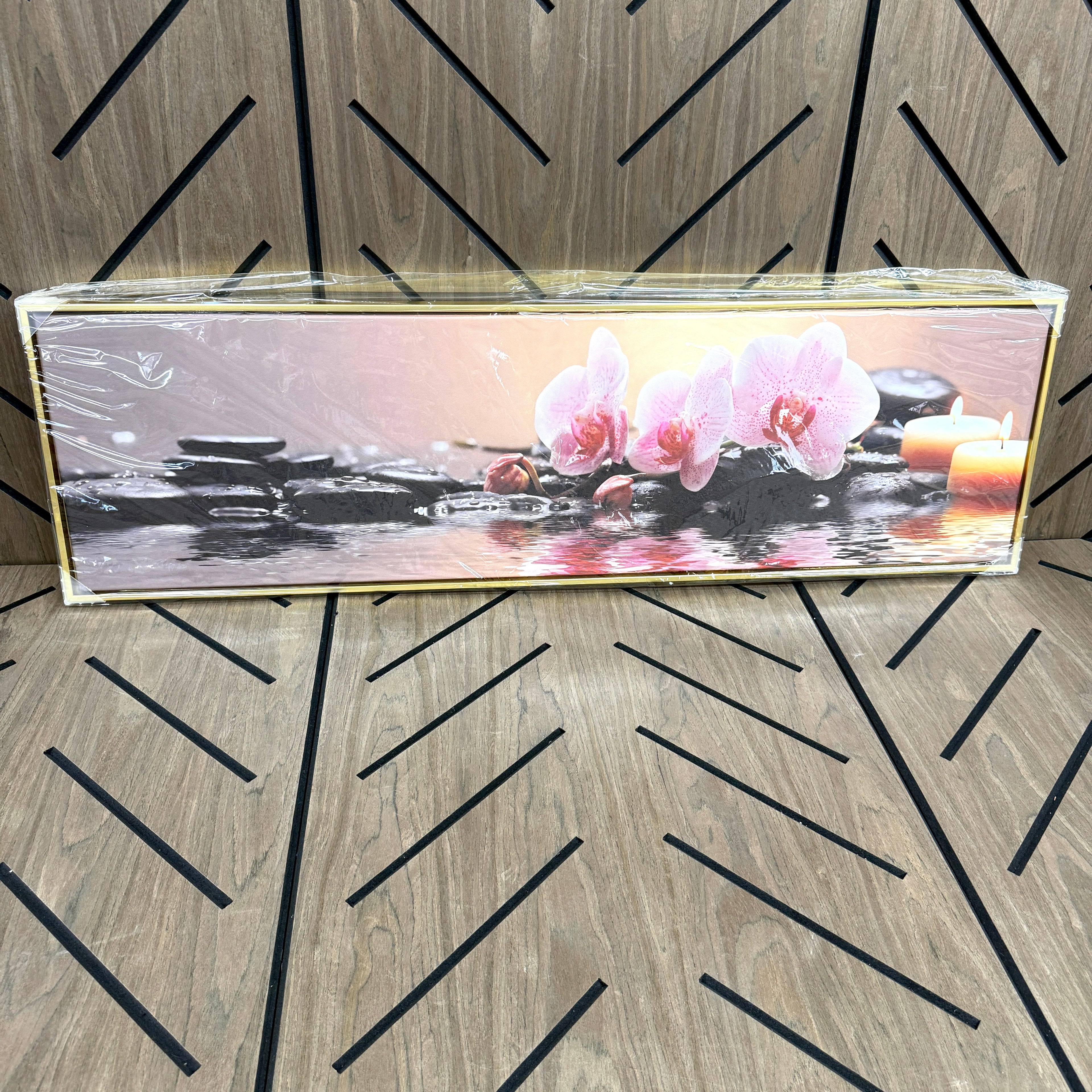 Gold Framed Orchid Wall Art 14x48 Zen Spa Canvas