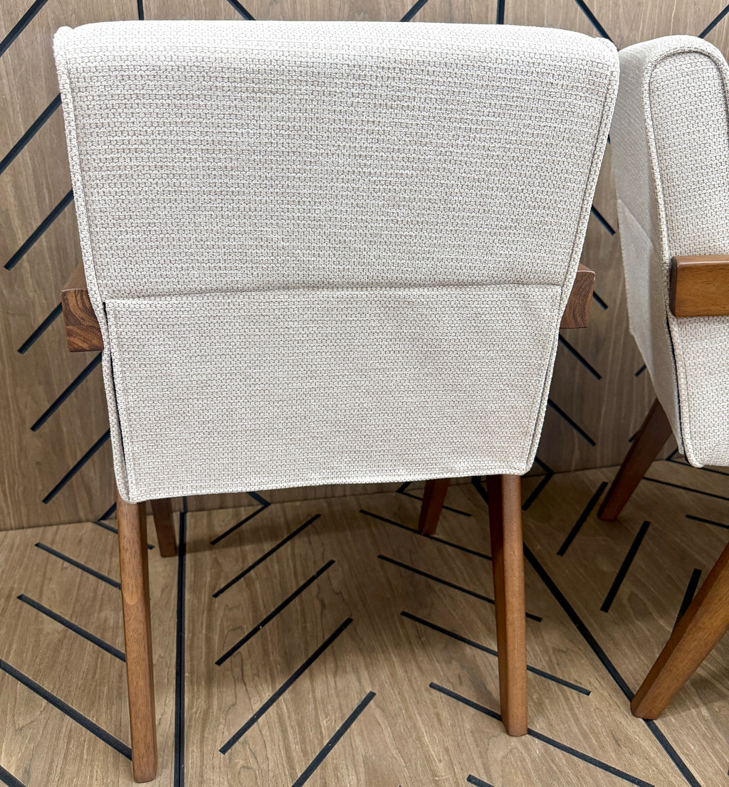 Modern Upholstered Dining Chairs Set of 2 – Wood Frame – Beige Fabric
