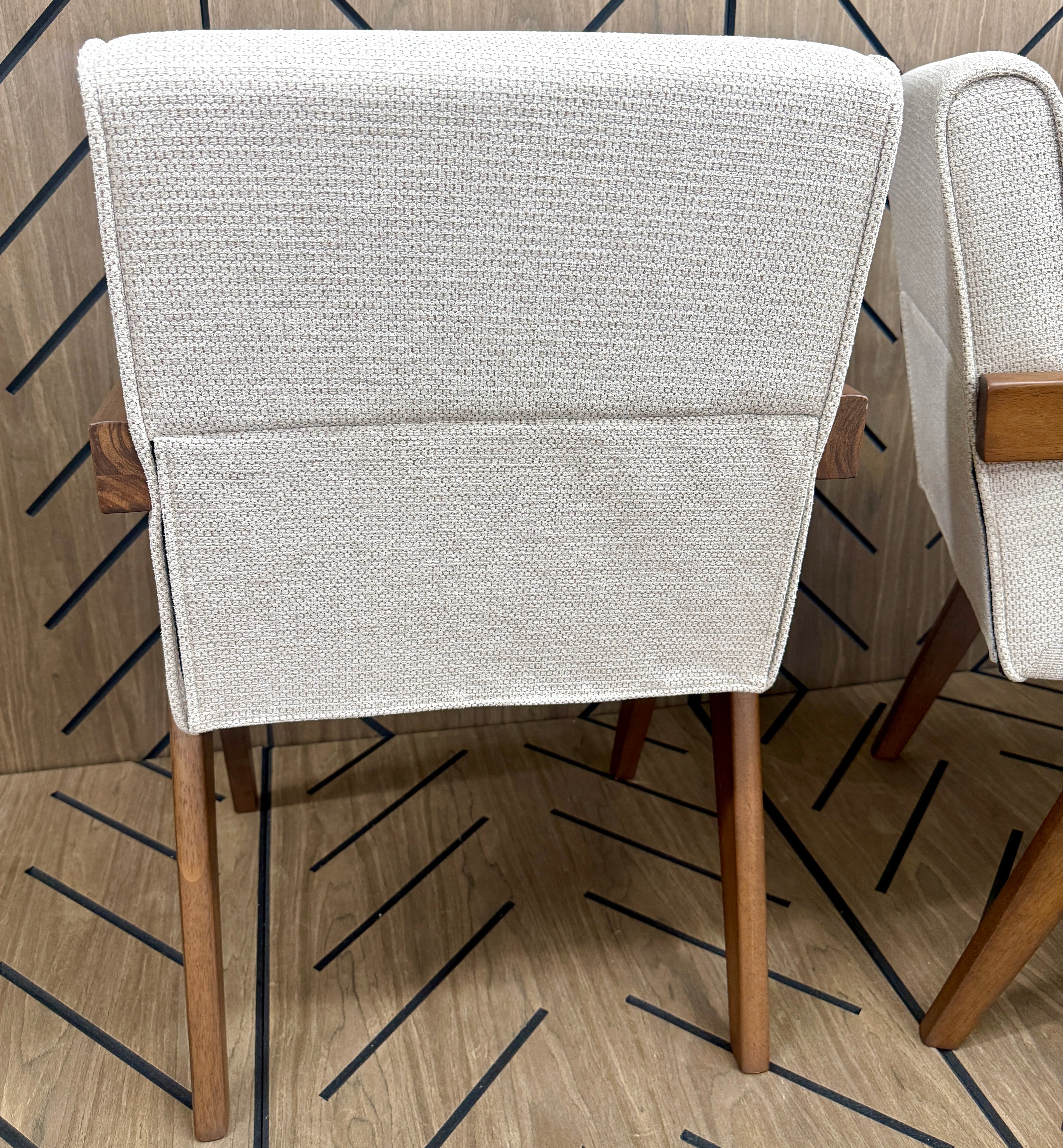 Modern Upholstered Dining Chairs Set of 2 – Wood Frame – Beige Fabric