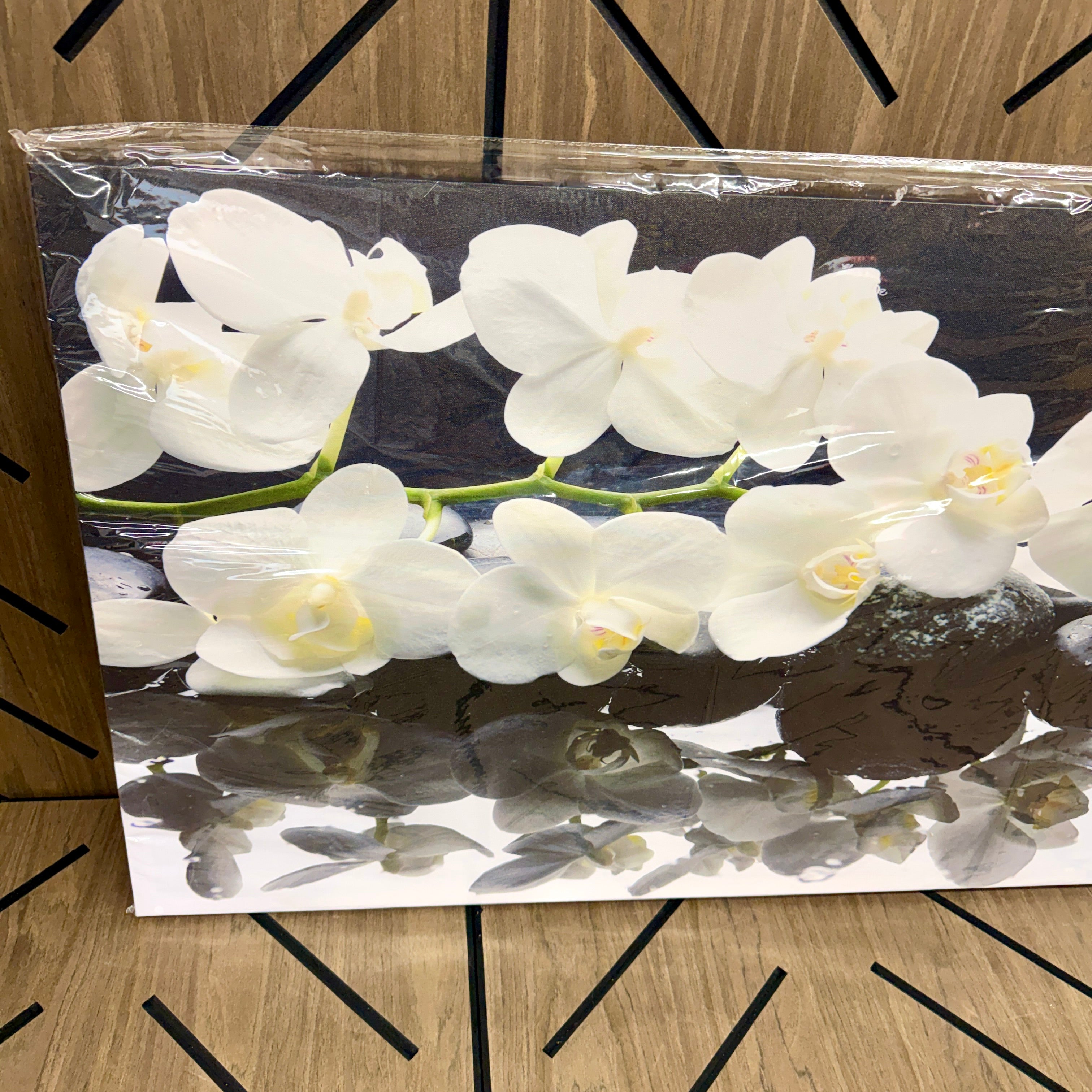 Large Black & White Orchid Canvas Wall Art 30x60 | Spa Zen