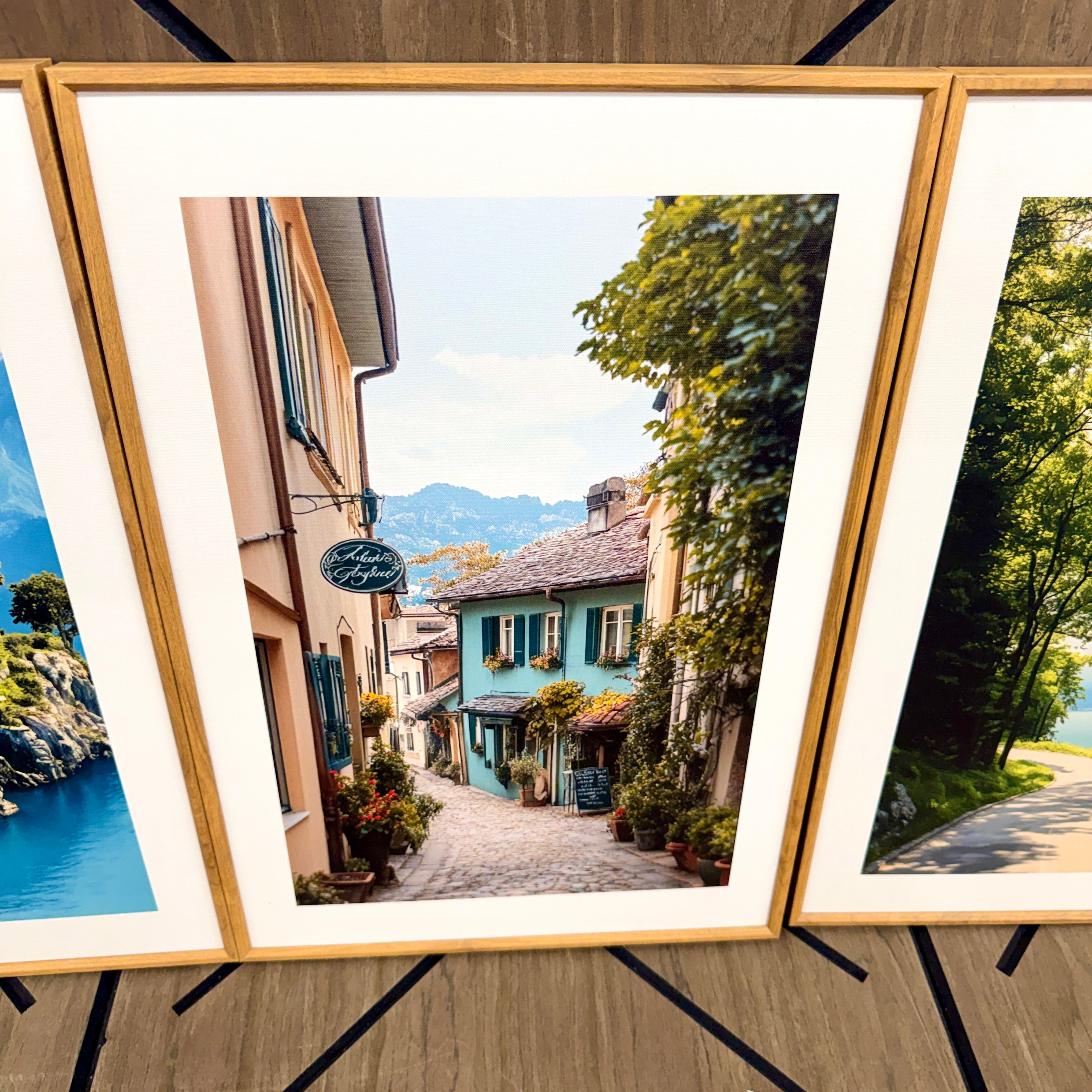 Large 16x24 Framed Coastal Wall Art Set of 3 | European Village
