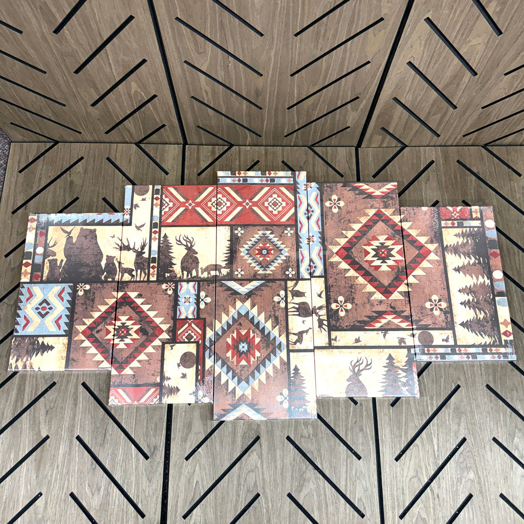 5 Piece Aztec Lodge Canvas Wall Art Set