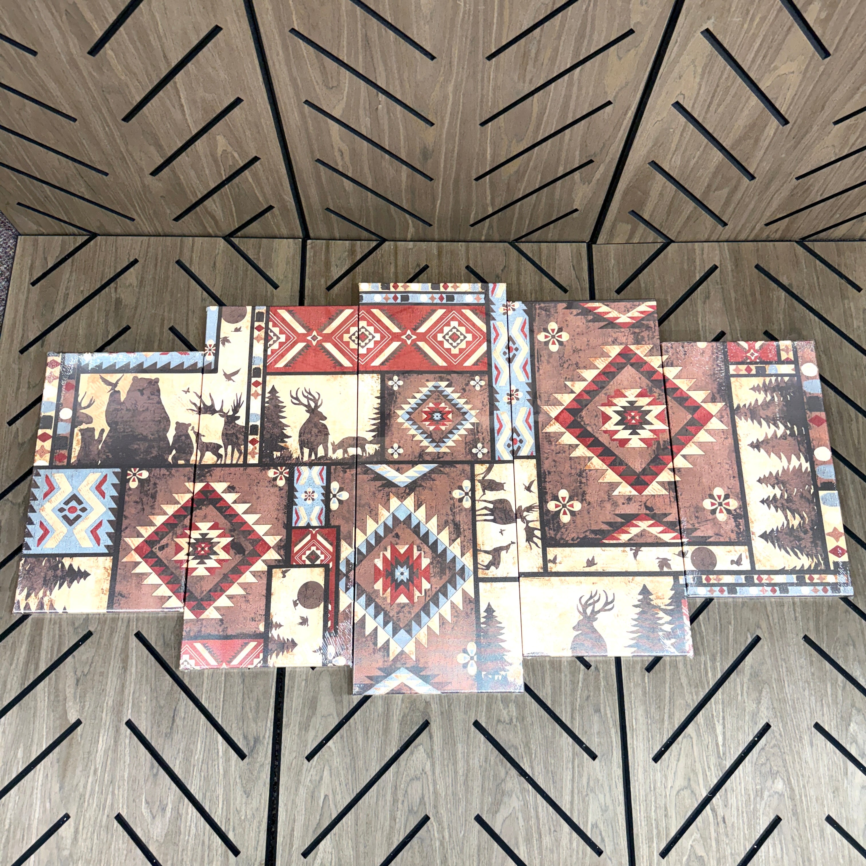 5 Piece Aztec Lodge Canvas Wall Art Set