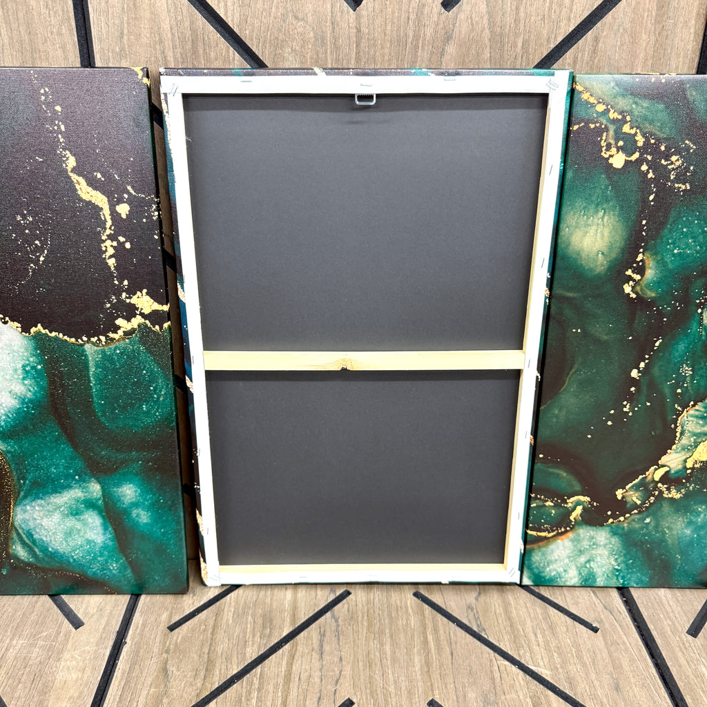 3-Piece Emerald Green & Gold Abstract Canvas Wall Art Set