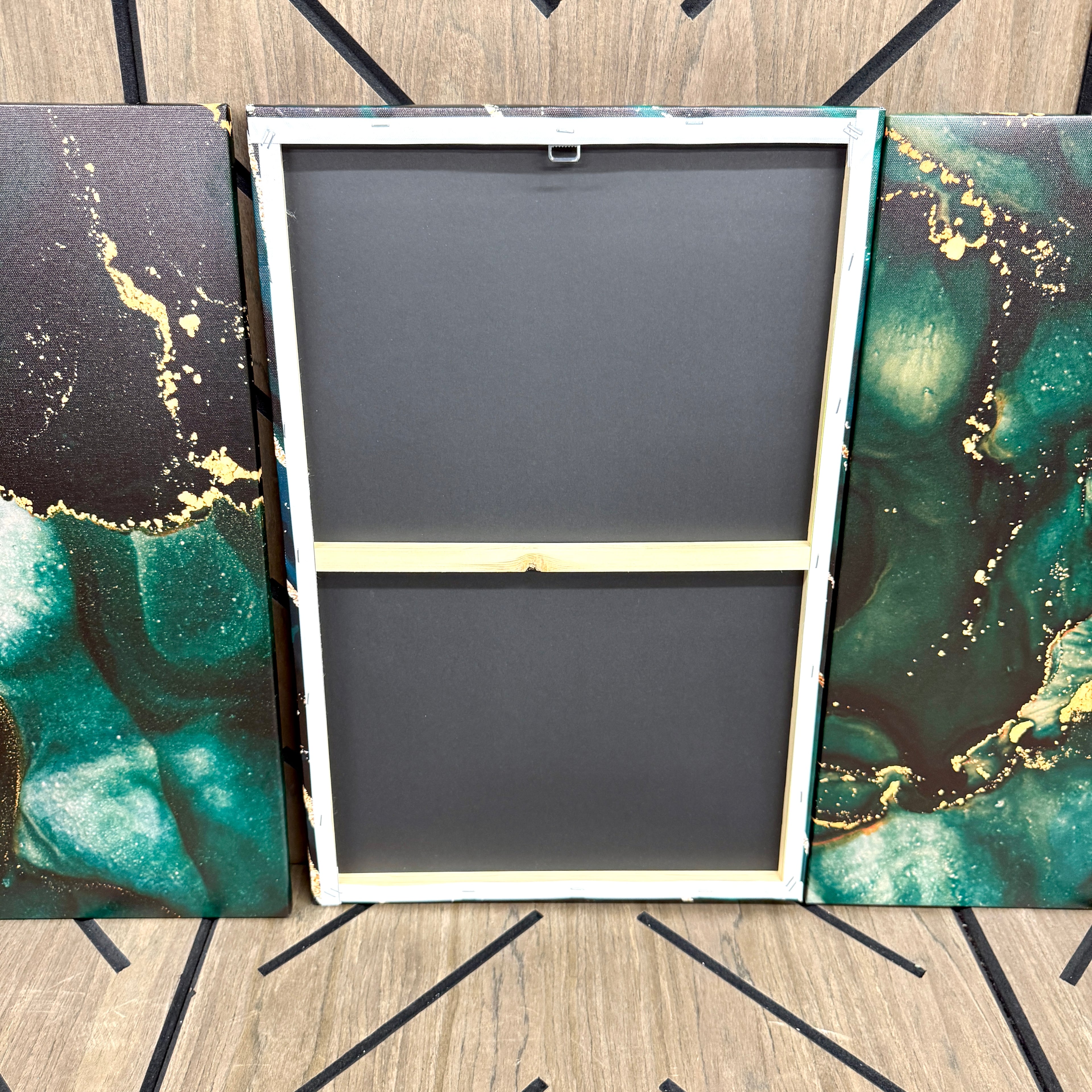 3-Piece Emerald Green & Gold Abstract Canvas Wall Art Set