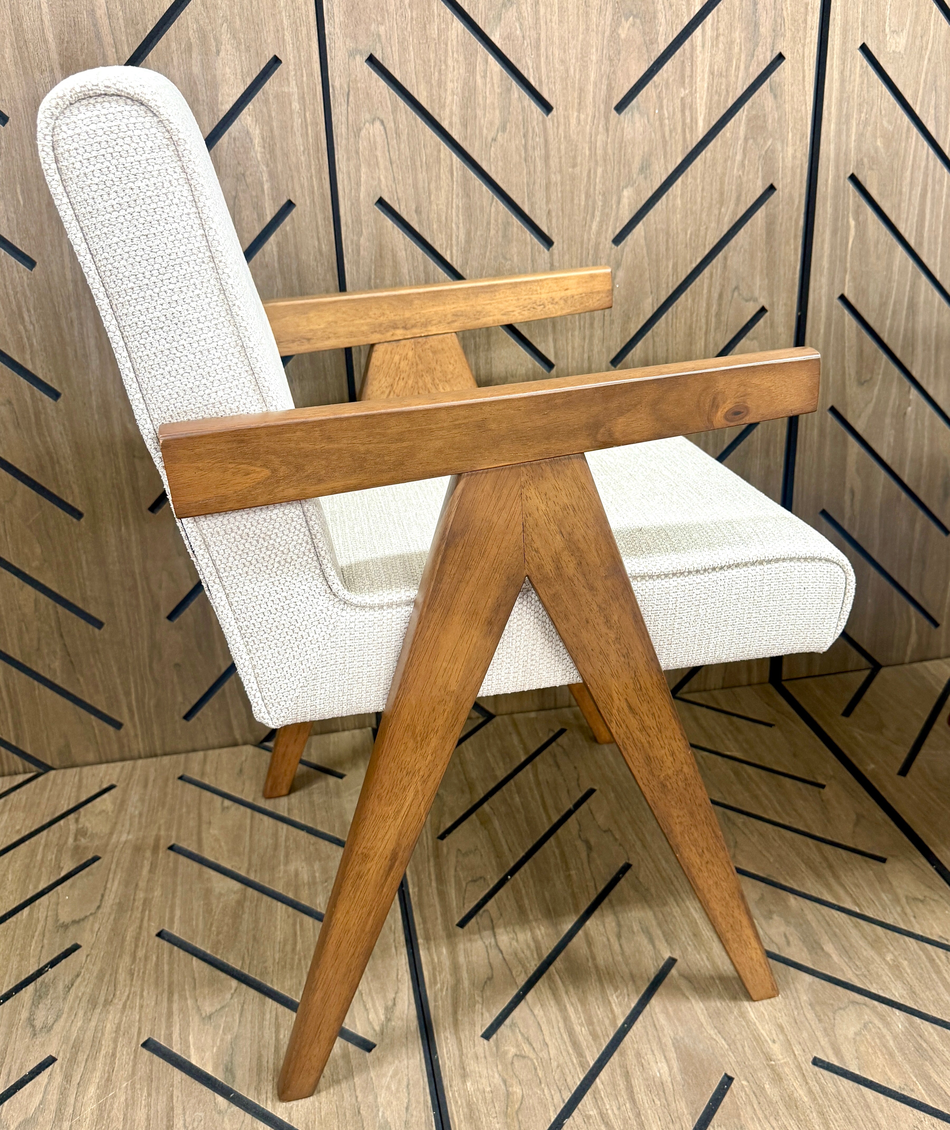Modern Upholstered Dining Chairs Set of 2 – Wood Frame – Beige Fabric