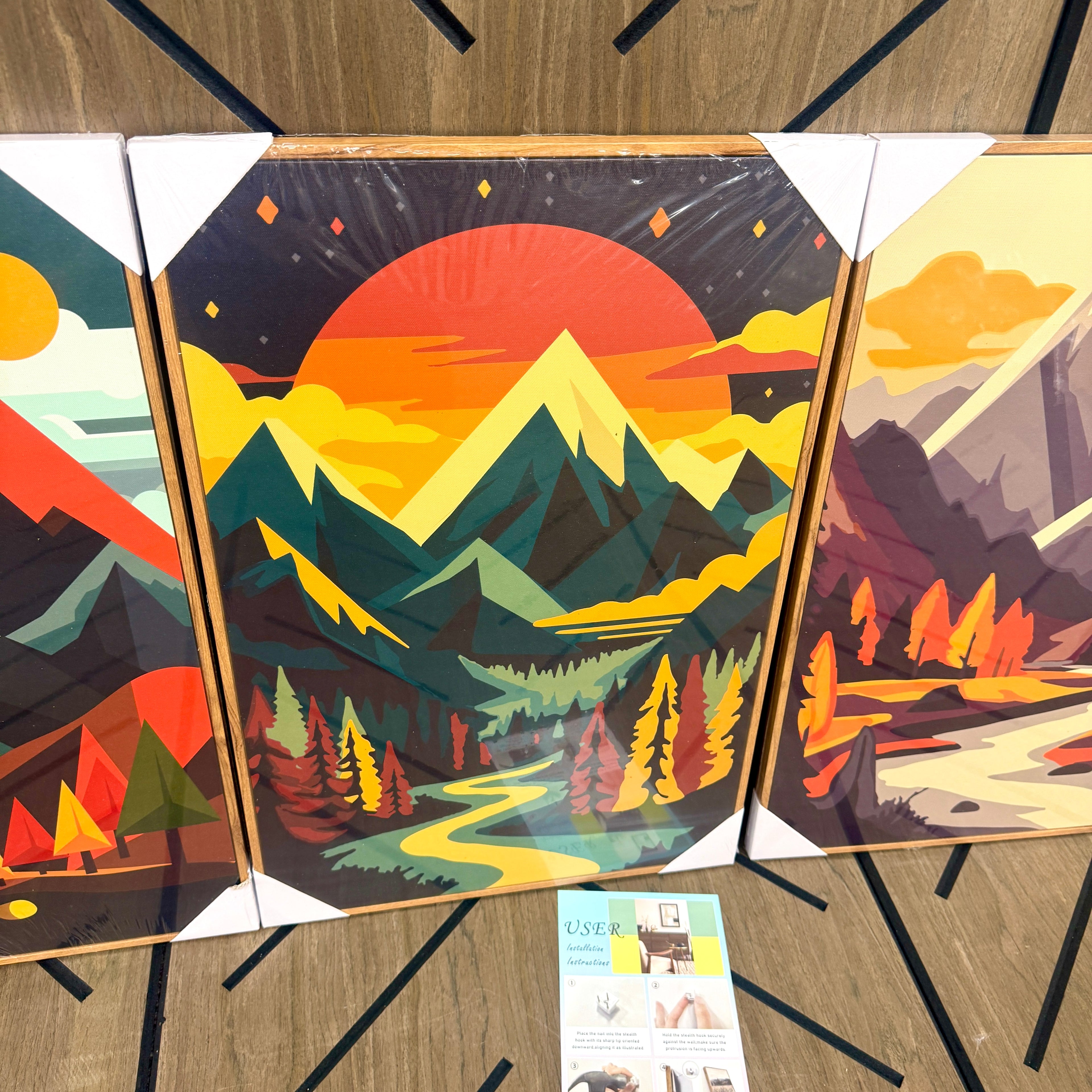 Large 3-Piece Framed Mountain Wall Art Set (16x24)