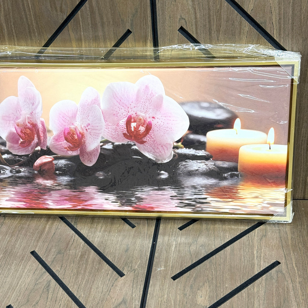 Gold Framed Orchid Wall Art 14x48 Zen Spa Canvas