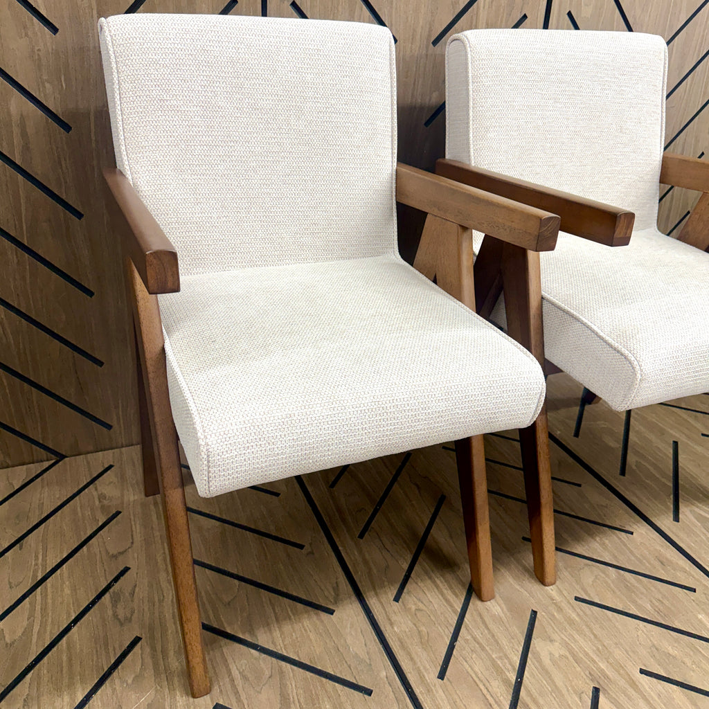 Modern Upholstered Dining Chairs Set of 2 – Wood Frame – Beige Fabric