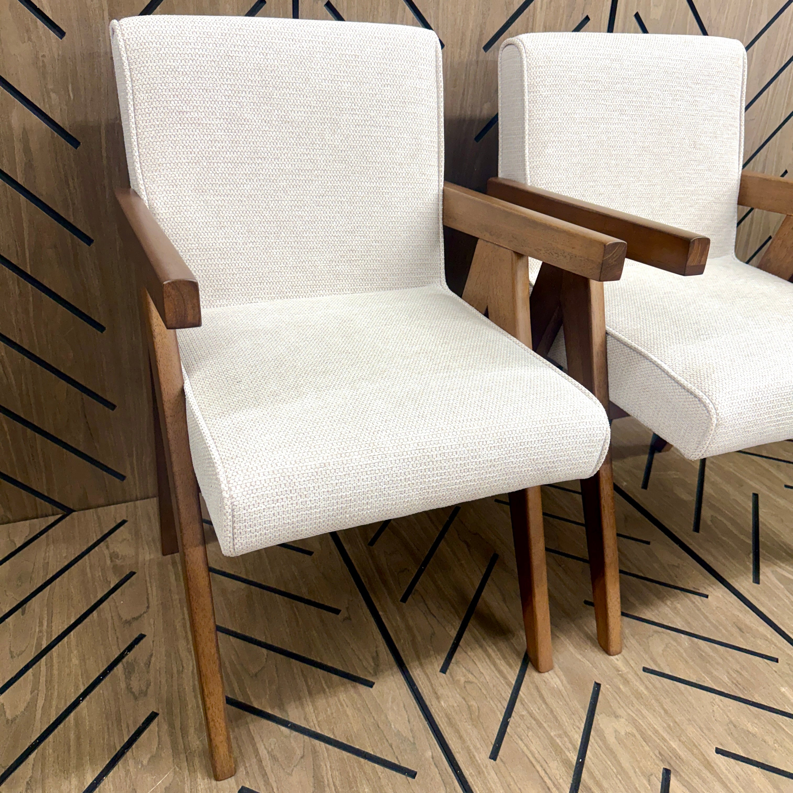 Modern Upholstered Dining Chairs Set of 2 – Wood Frame – Beige Fabric