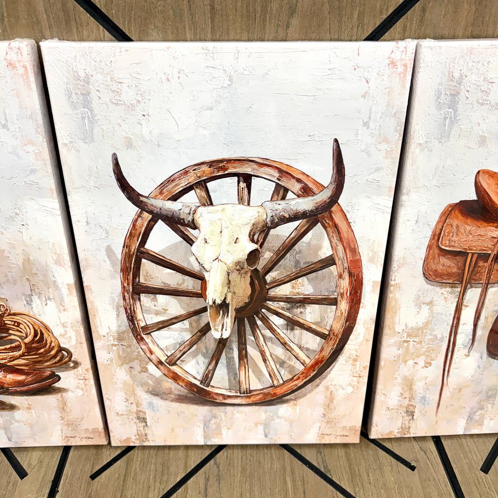 Western Cowboy Canvas Wall Art Set | 3-Piece Farmhouse Prints