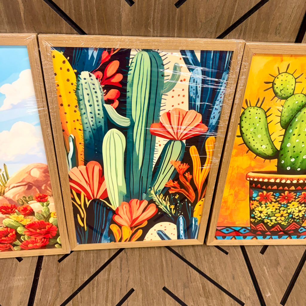 Boho Cactus Wall Art Set of 3 Framed Canvas Prints