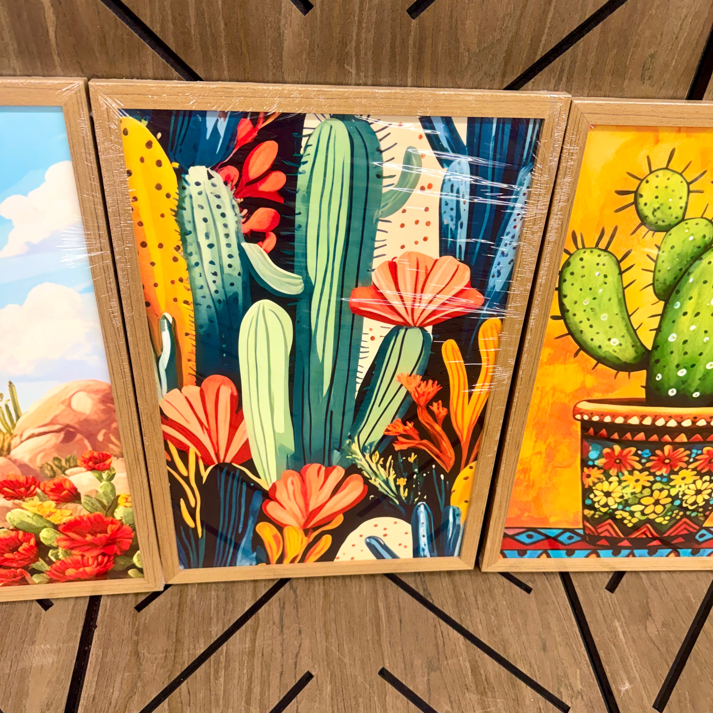 Boho Cactus Wall Art Set of 3 Framed Canvas Prints