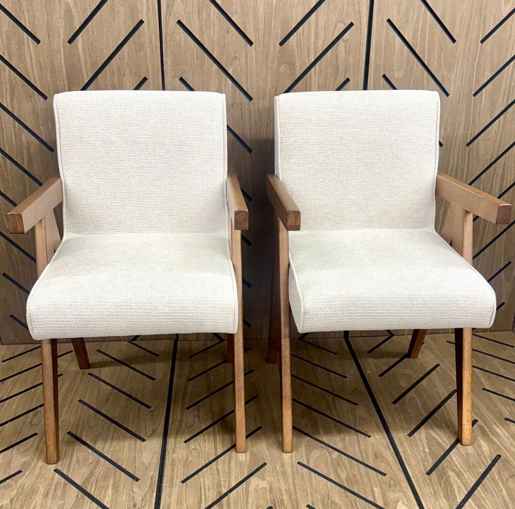 Modern Upholstered Dining Chairs Set of 2 – Wood Frame – Beige Fabric