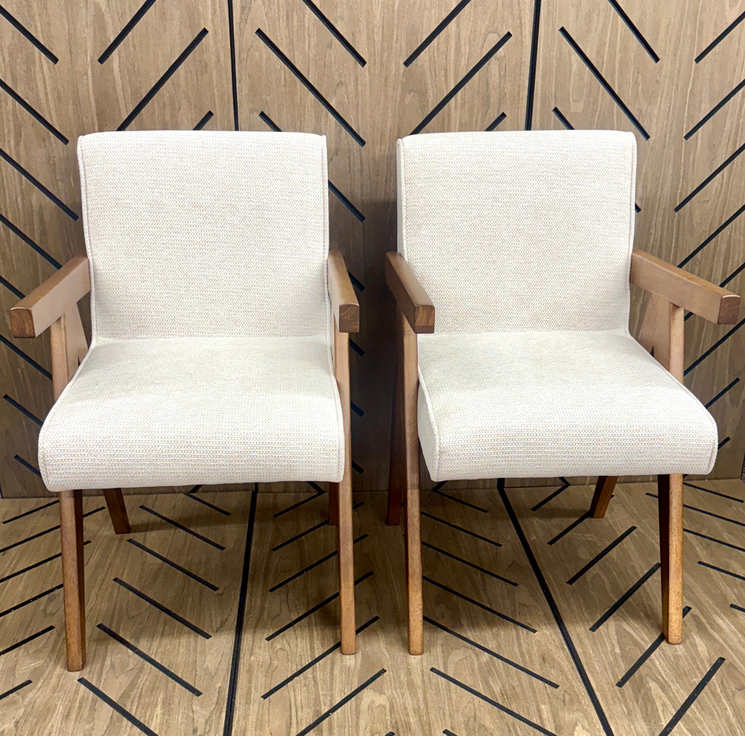 Modern Upholstered Dining Chairs Set of 2 – Wood Frame – Beige Fabric