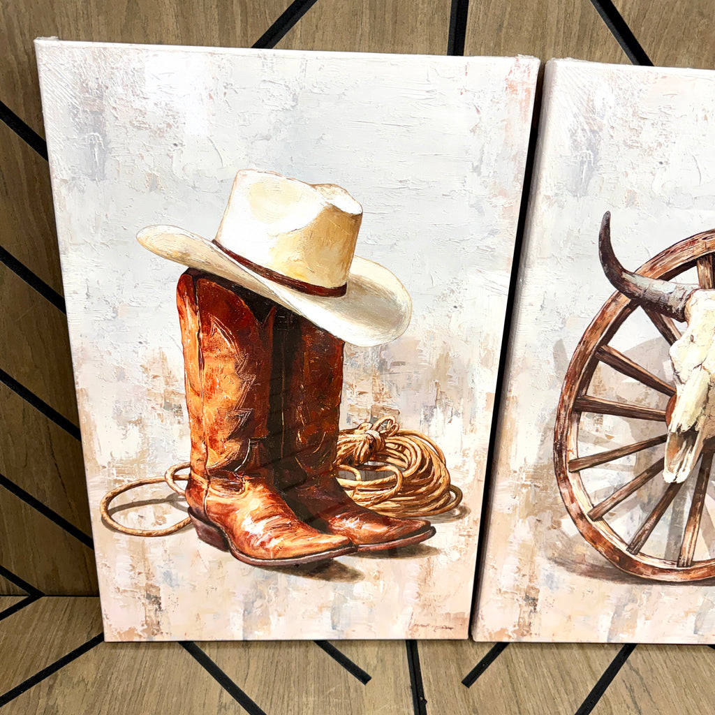 Western Cowboy Canvas Wall Art Set | 3-Piece Farmhouse Prints
