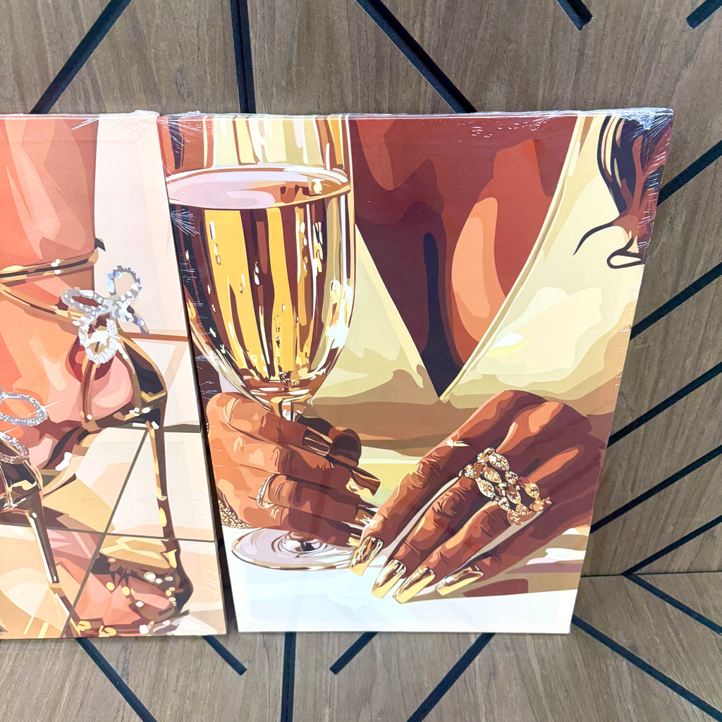 3-Piece Black Woman Canvas Wall Art Set – 16x24 Large Framed Glam Decor