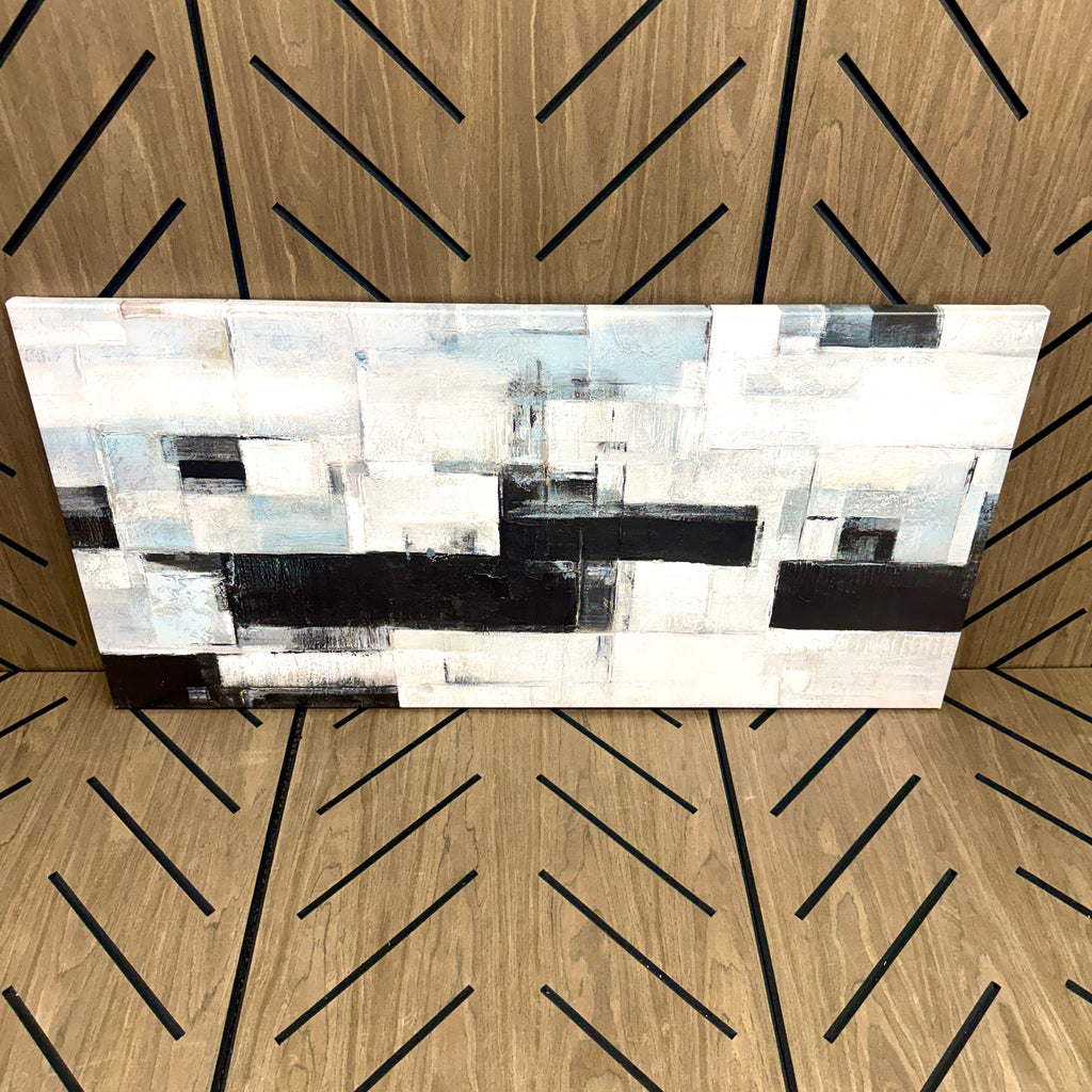 Large Modern Abstract Canvas Wall Art 24x48 | Black White Gray