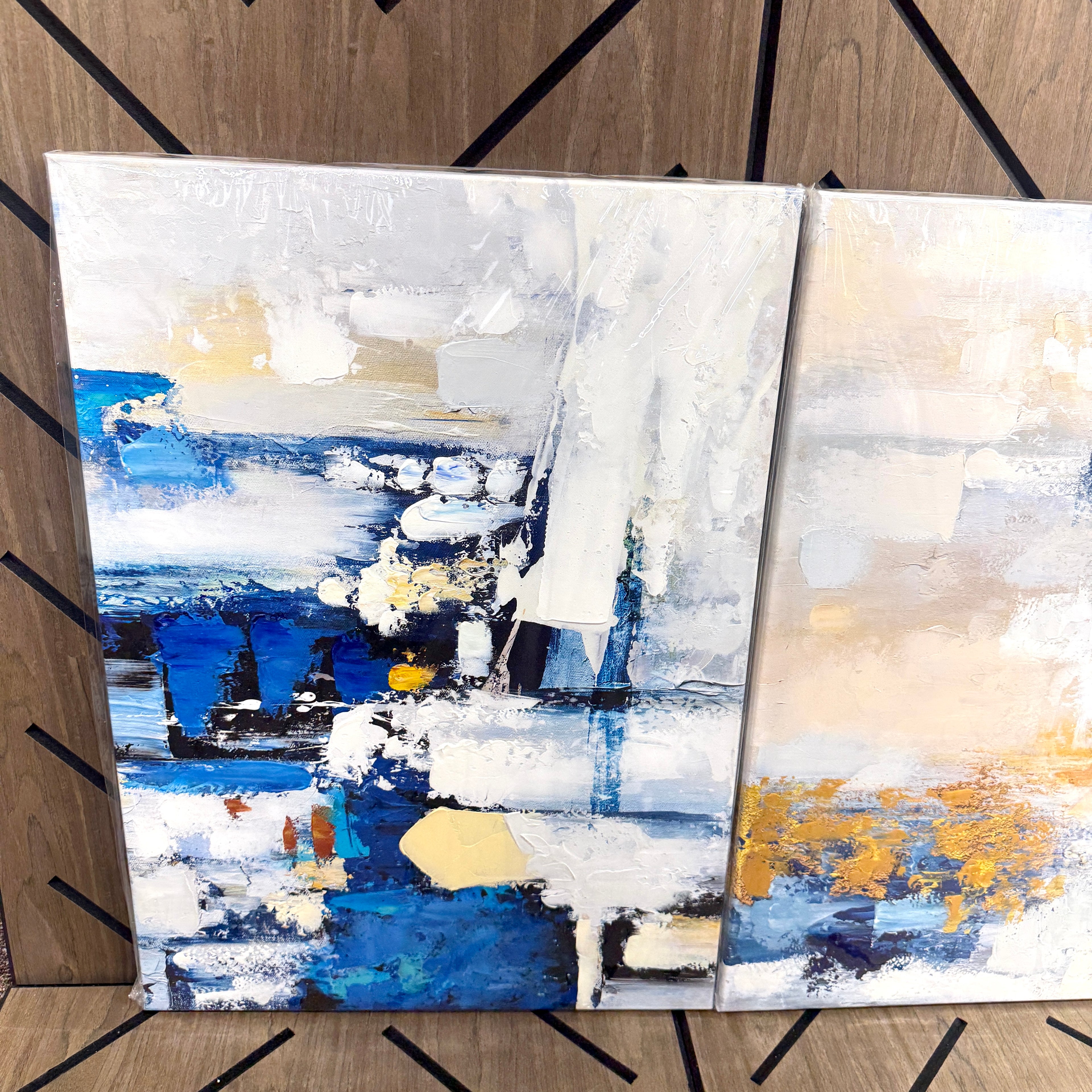 GIFTWART 3-Piece Blue & Gold Abstract Canvas Wall Art | 71x36