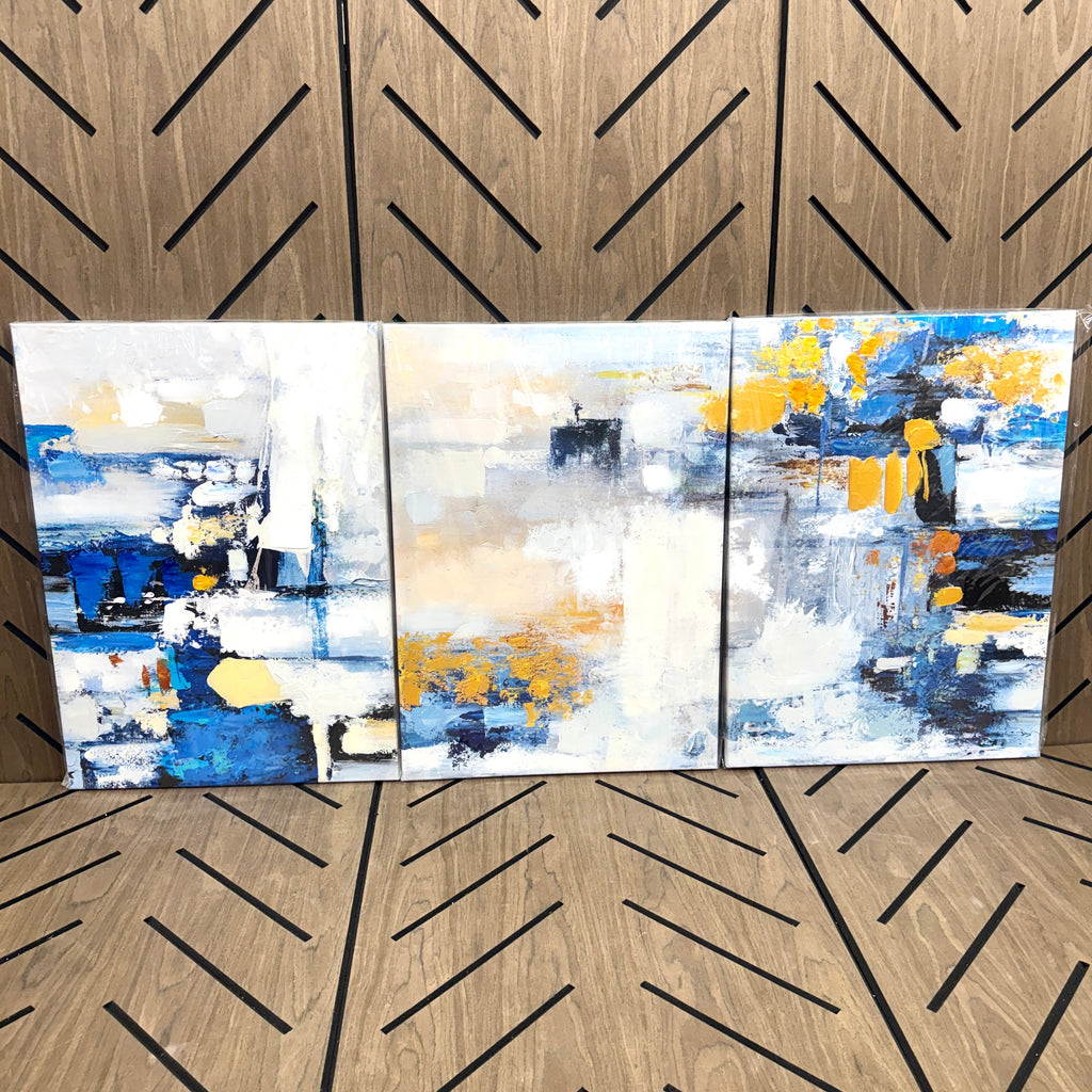 GIFTWART 3-Piece Blue & Gold Abstract Canvas Wall Art | 71x36