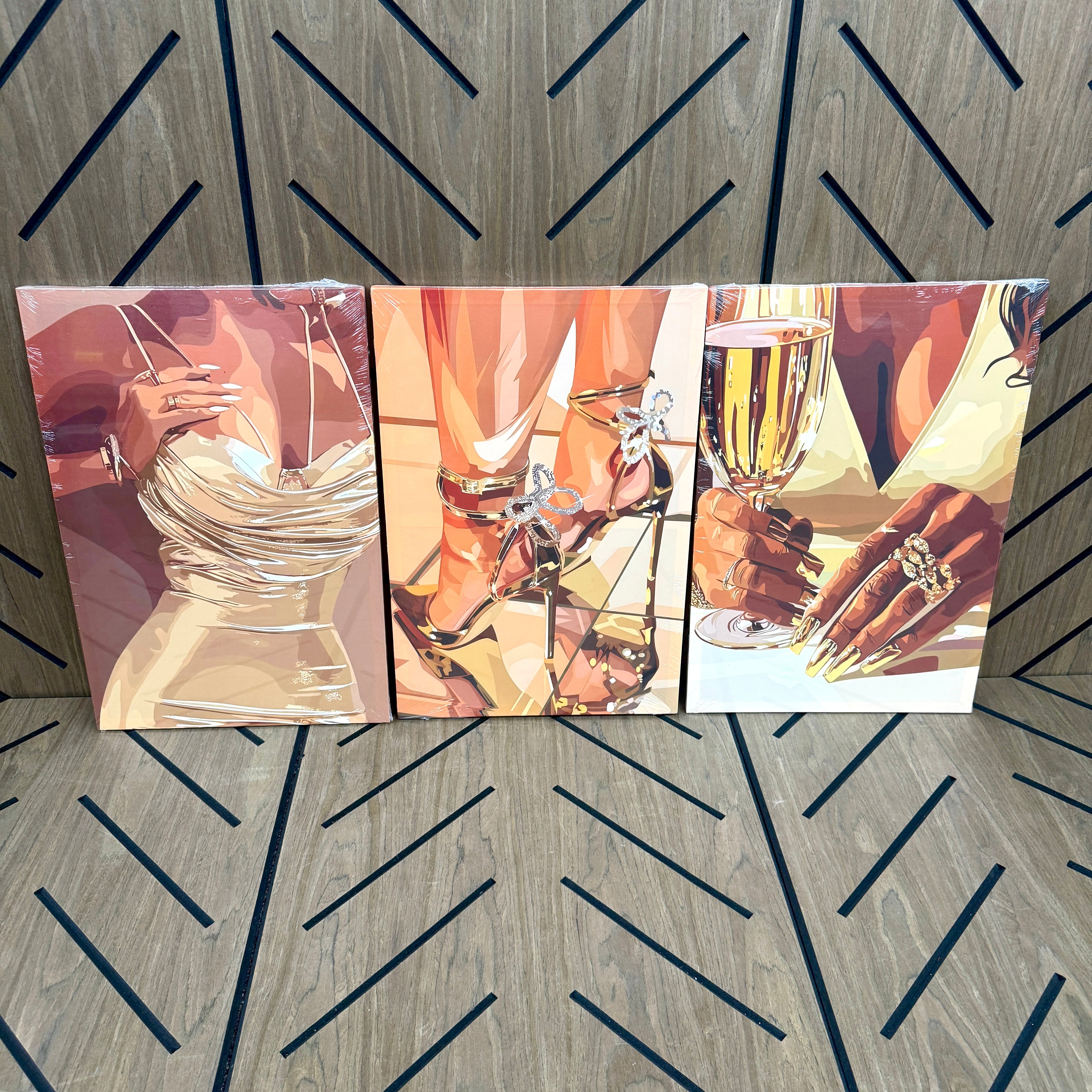 3-Piece Black Woman Canvas Wall Art Set – 16x24 Large Framed Glam Decor