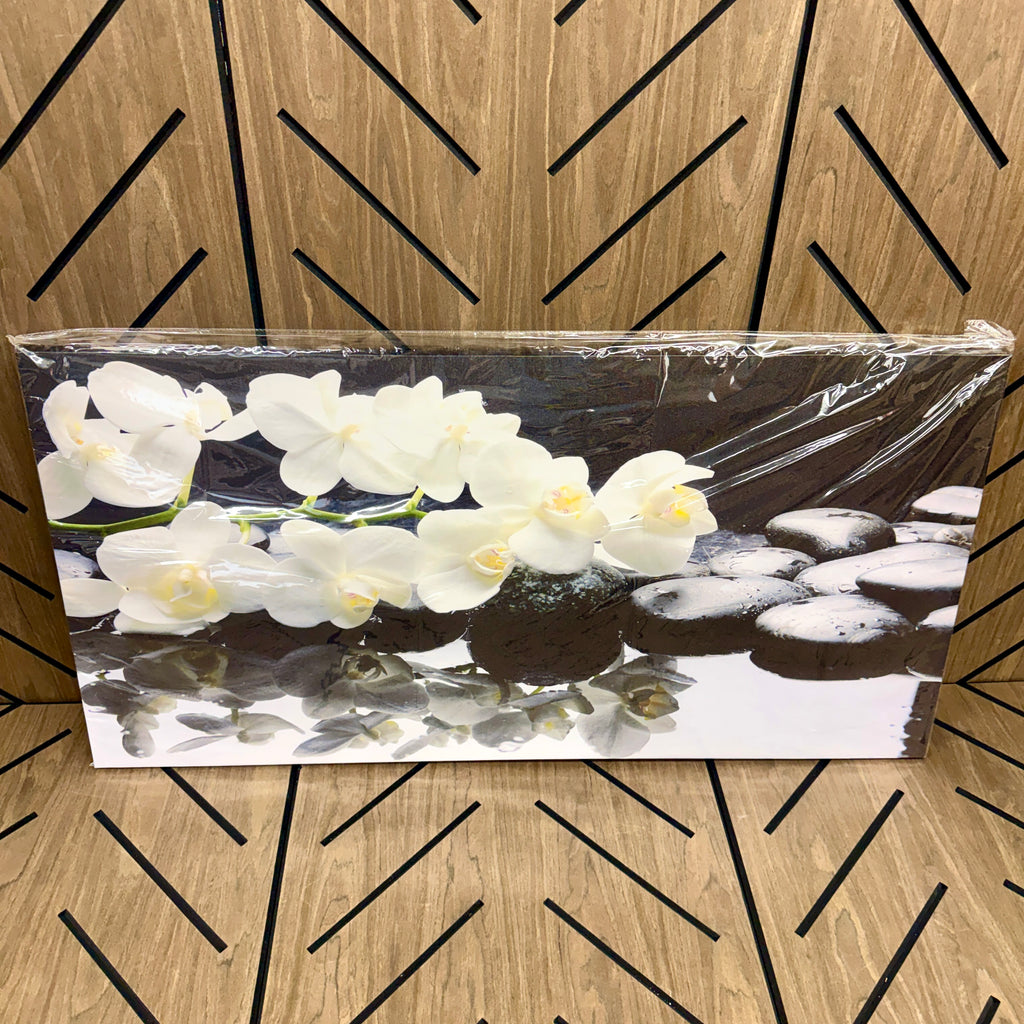 Large Black & White Orchid Canvas Wall Art 30x60 | Spa Zen