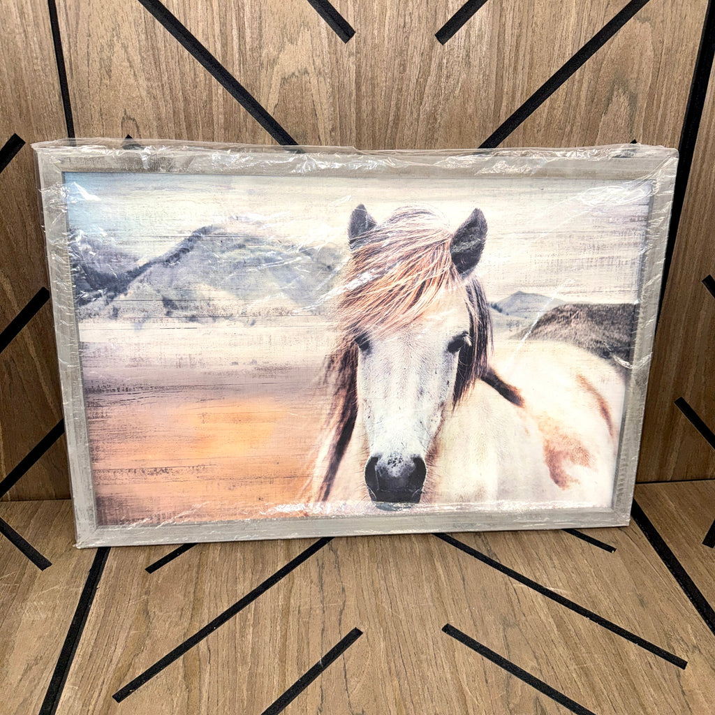 Framed Horse Canvas Wall Art 16x12 | Rustic Farmhouse Decor
