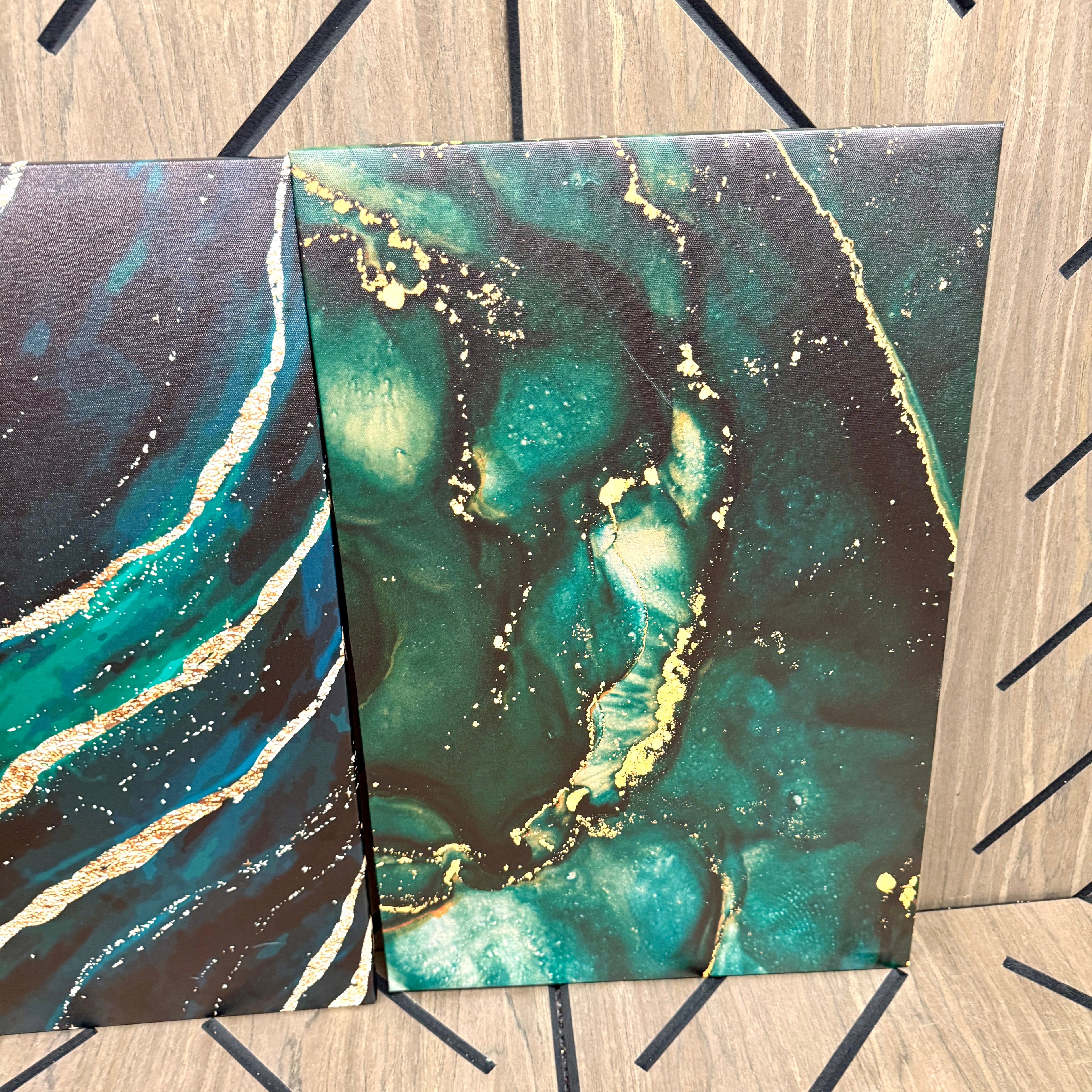 3-Piece Emerald Green & Gold Abstract Canvas Wall Art Set
