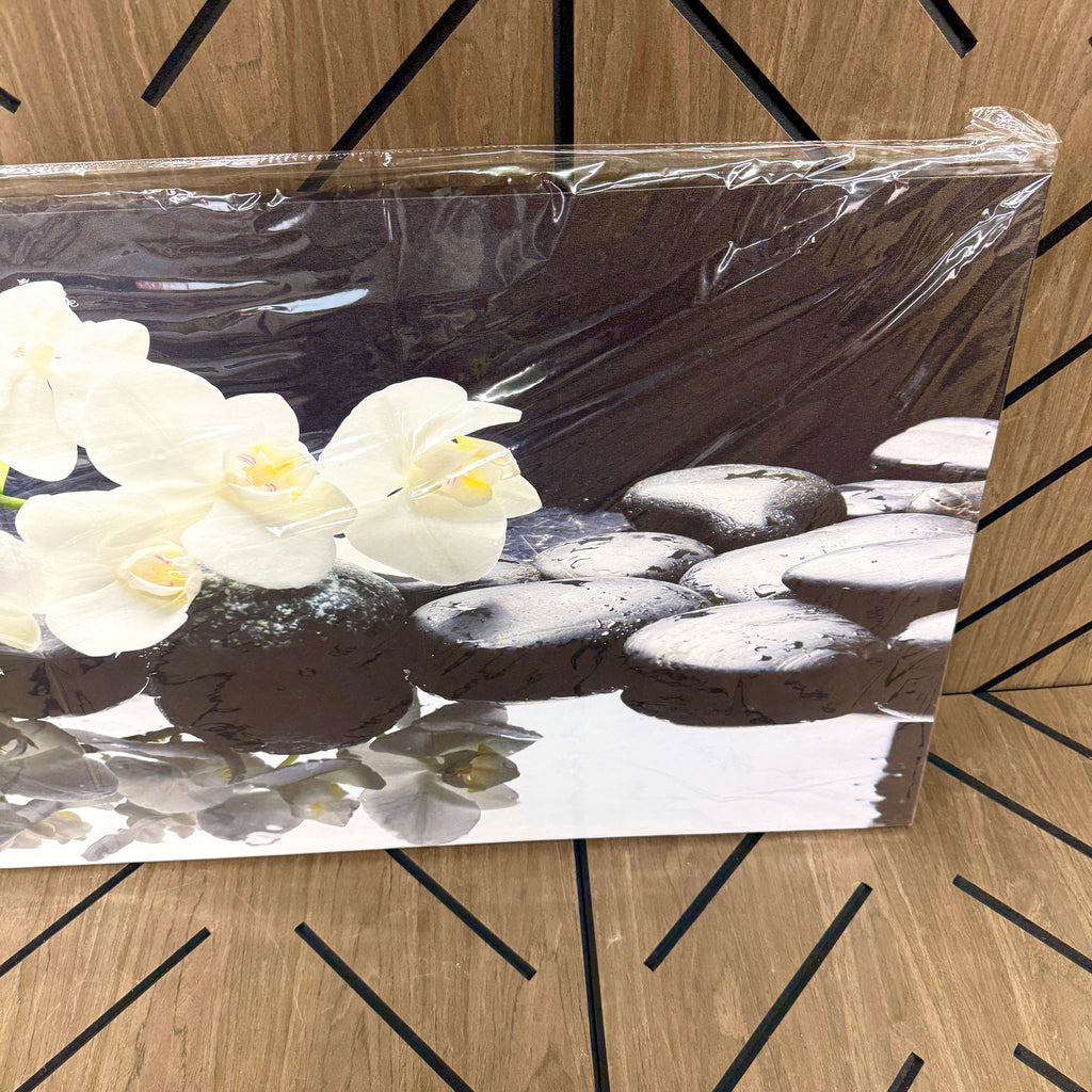 Large Black & White Orchid Canvas Wall Art 30x60 | Spa Zen