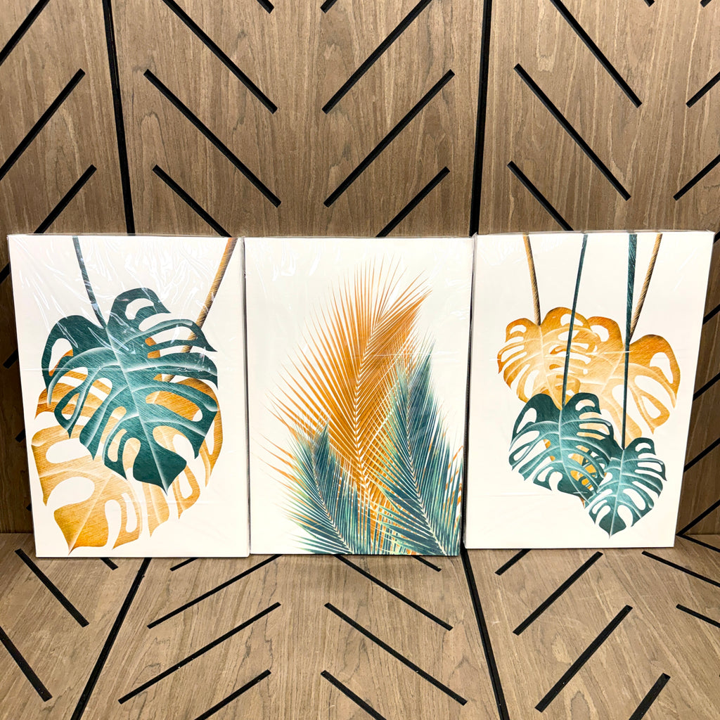 3-Piece Tropical Leaf Canvas Wall Art Set | Monstera & Palm Prints