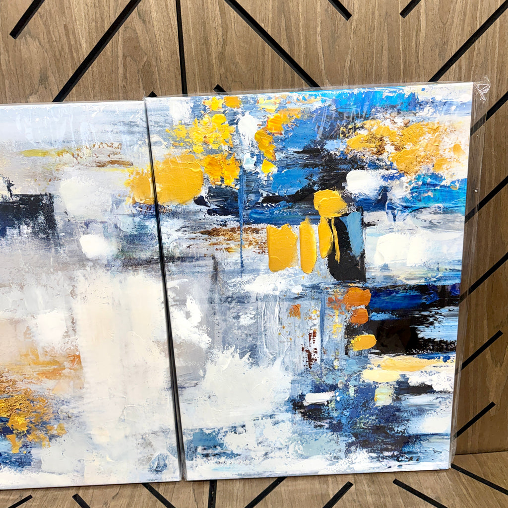 GIFTWART 3-Piece Blue & Gold Abstract Canvas Wall Art | 71x36