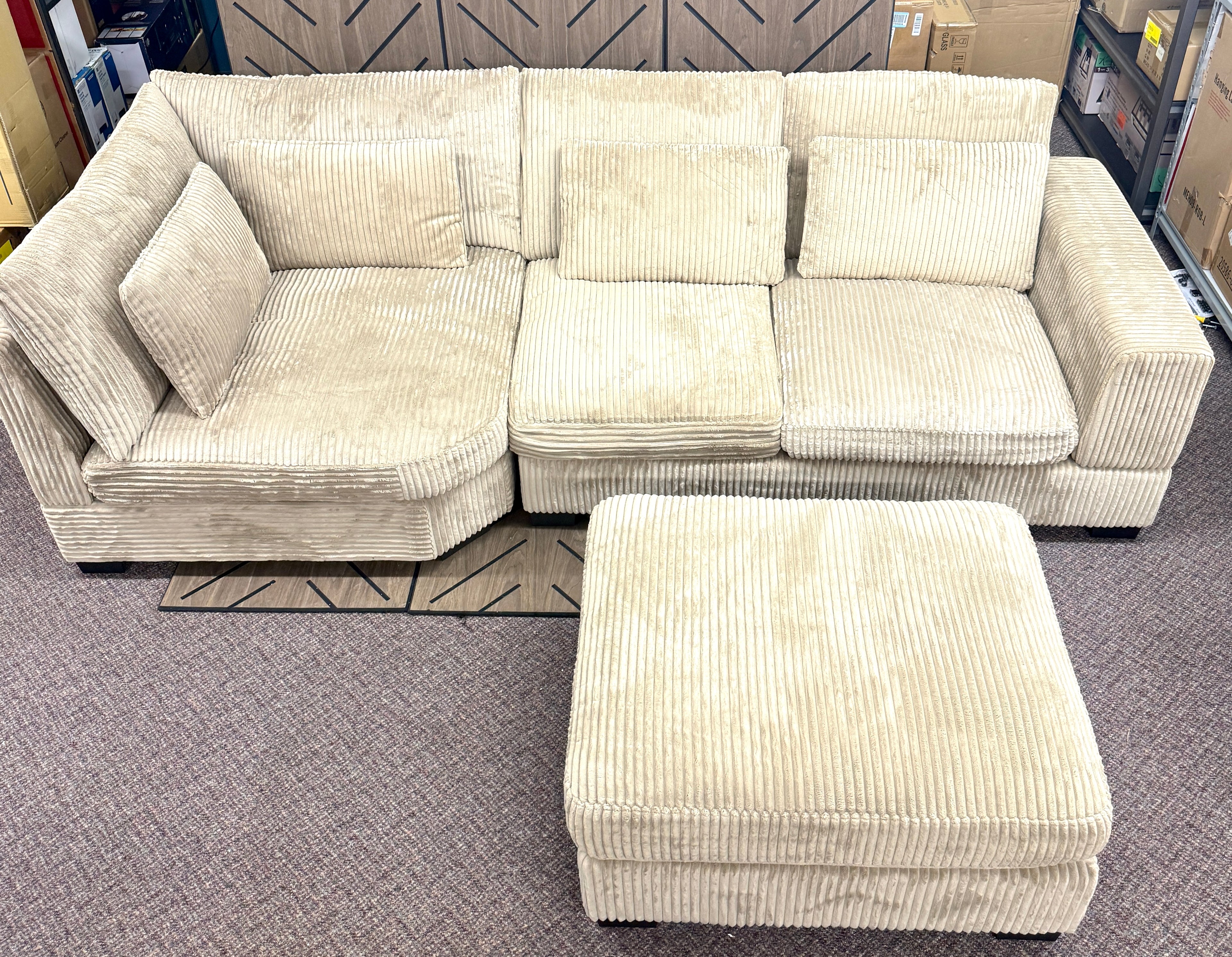 Everly Quinn Laguna Corduroy Modular Sofa w/ Ottoman | Cream