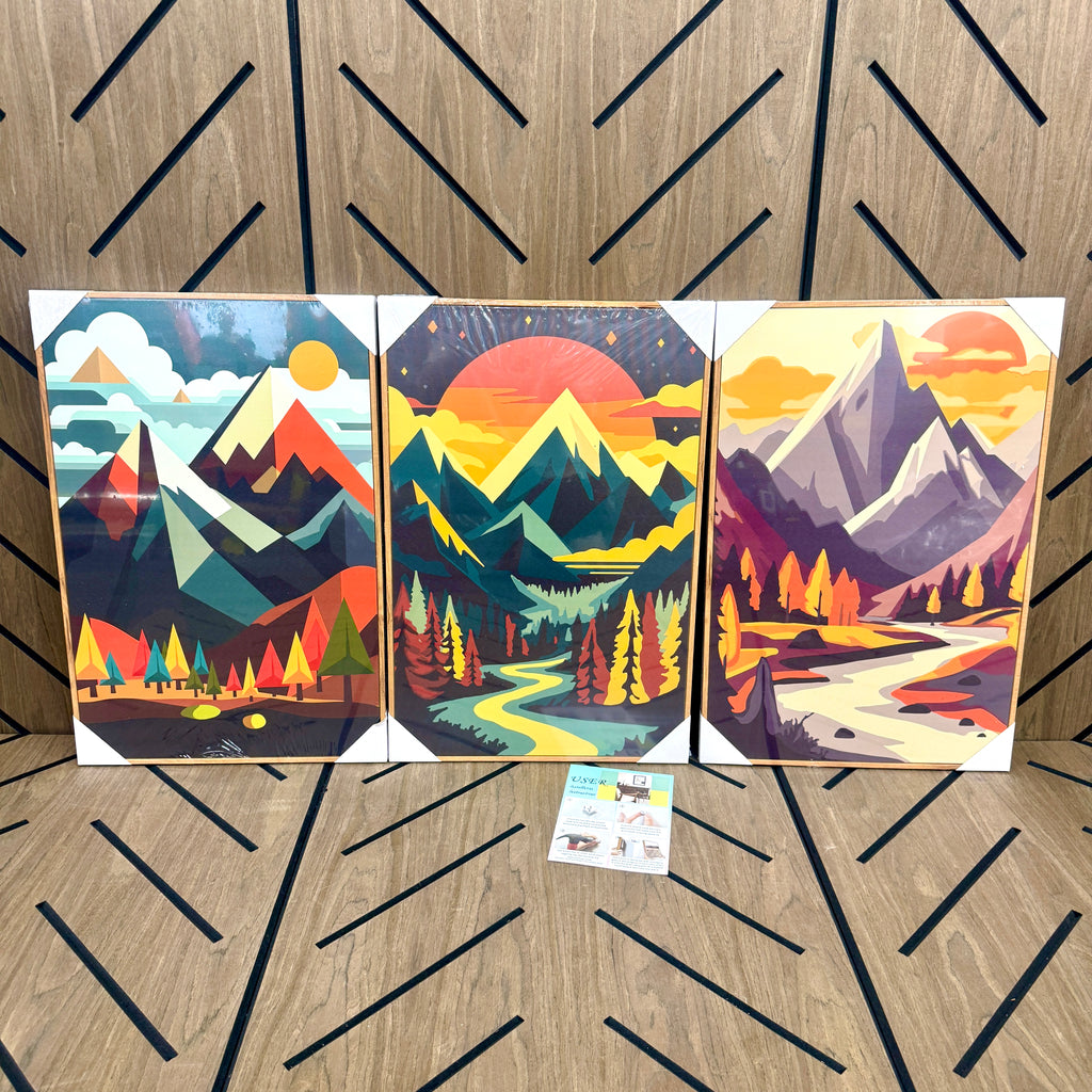 Large 3-Piece Framed Mountain Wall Art Set (16x24)