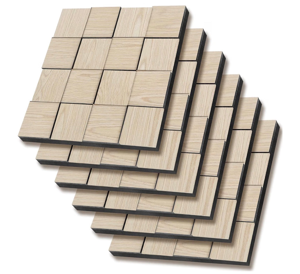 GreenClad 6-Pack 3D Acoustic Wall Panels | Natural Ash Wood Grain