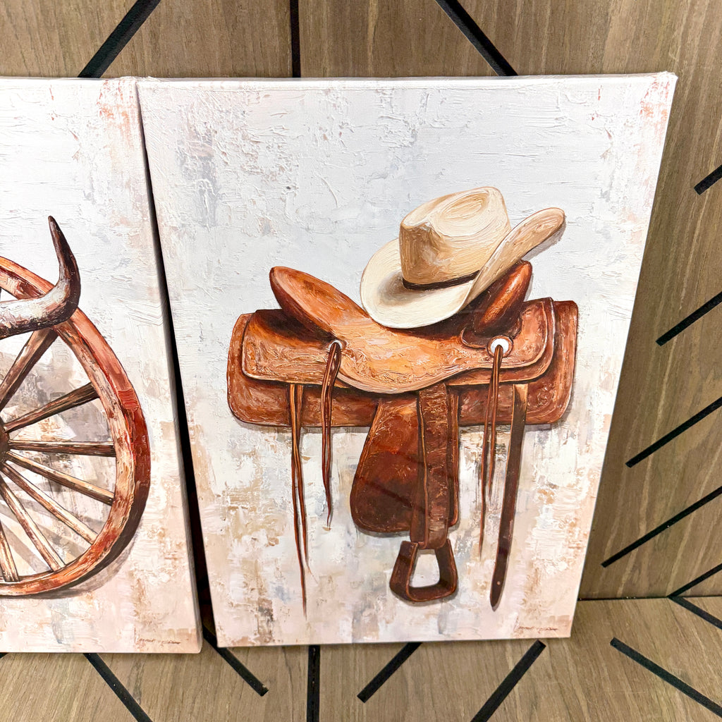 Western Cowboy Canvas Wall Art Set | 3-Piece Farmhouse Prints